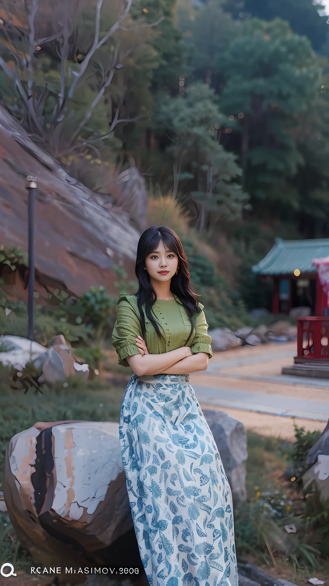 korean woman standing in front of a rock with a green shirt, nivanh chanthara, a young asian woman, taken with canon eos 5 d mark iv, young asian woman, taken with canon 5d mk4, portait image, photo of young woman, mid shot portrait, 7 0 mm portrait, young asian girl, 60mm portrait