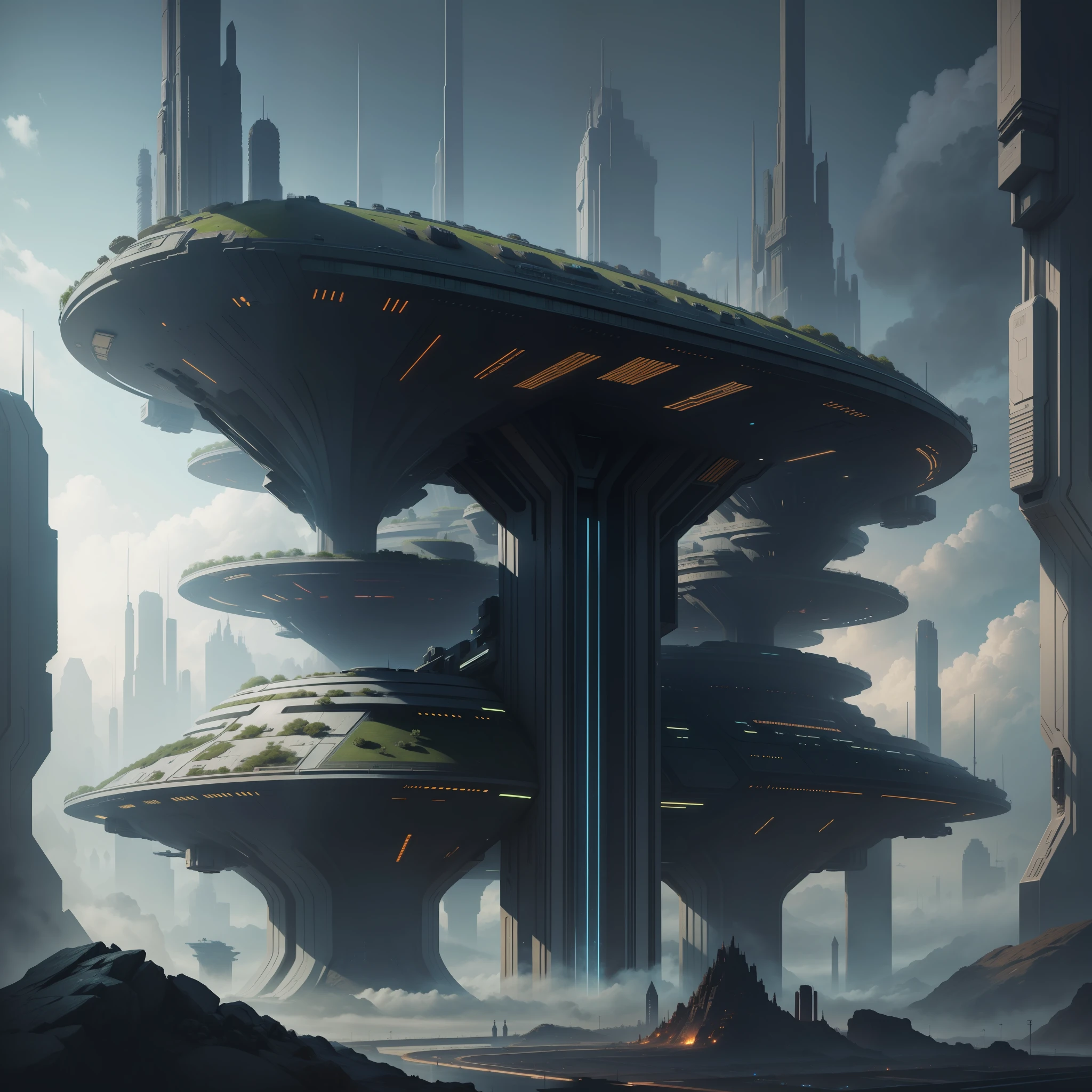 futuristic civilization megastructure cyberpunk sci-fi futuristic world top quality masterpiece alien universe