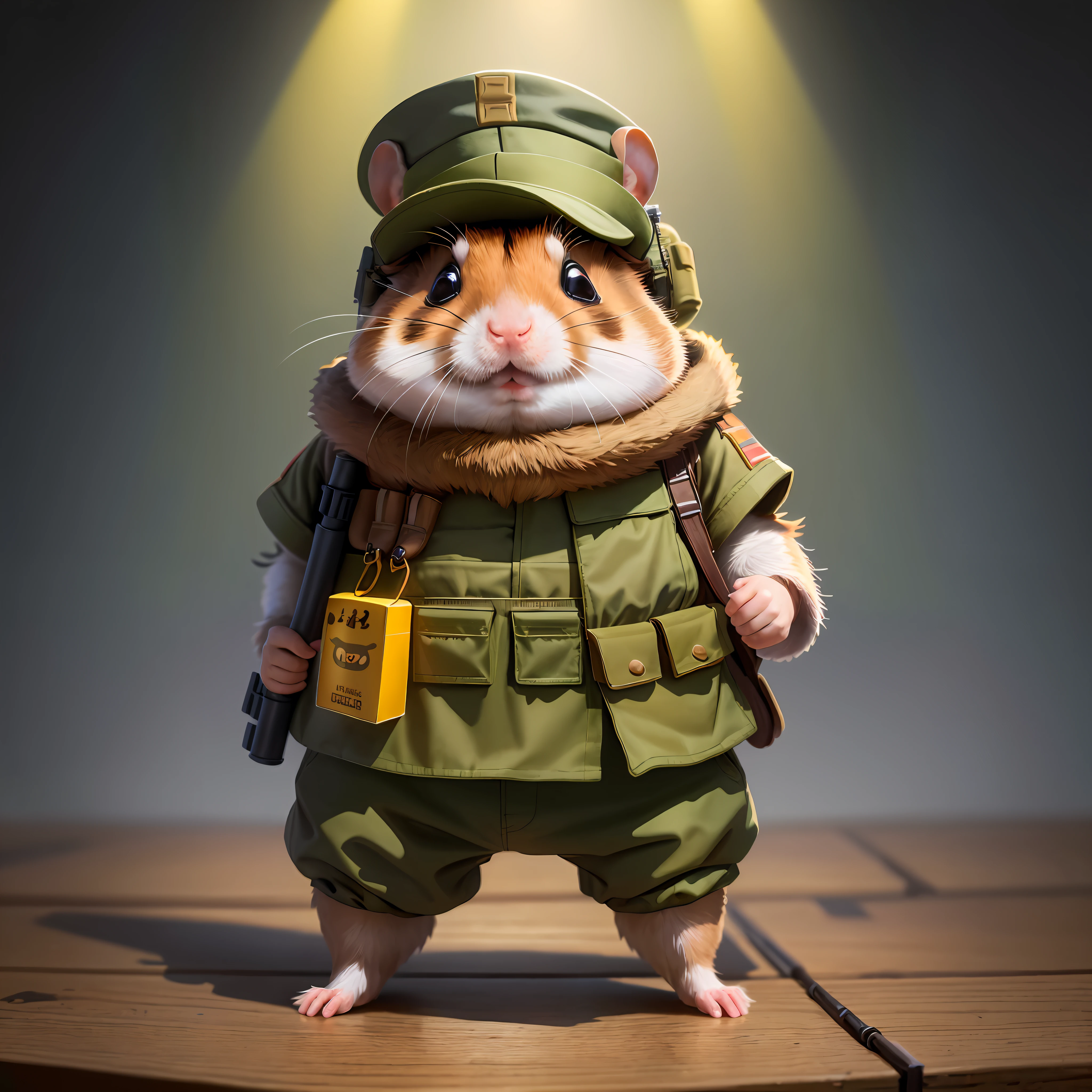 (very detailed illustration, masterpiece, highest quality, high resolution), (#animal #mammal #hamster, upright gloves), (hat #soldier #wearing, hamster warrior without pants on lower body), (#accessory #M16A2), simple flat illustration style.