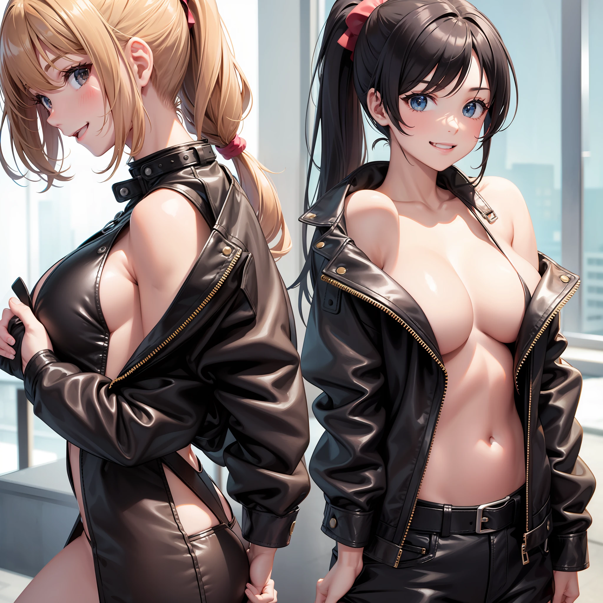 Naked Leather Jacket Girl Cute Big Tits Ponytail Twin Tail Top Quality Masterpiece Smile
