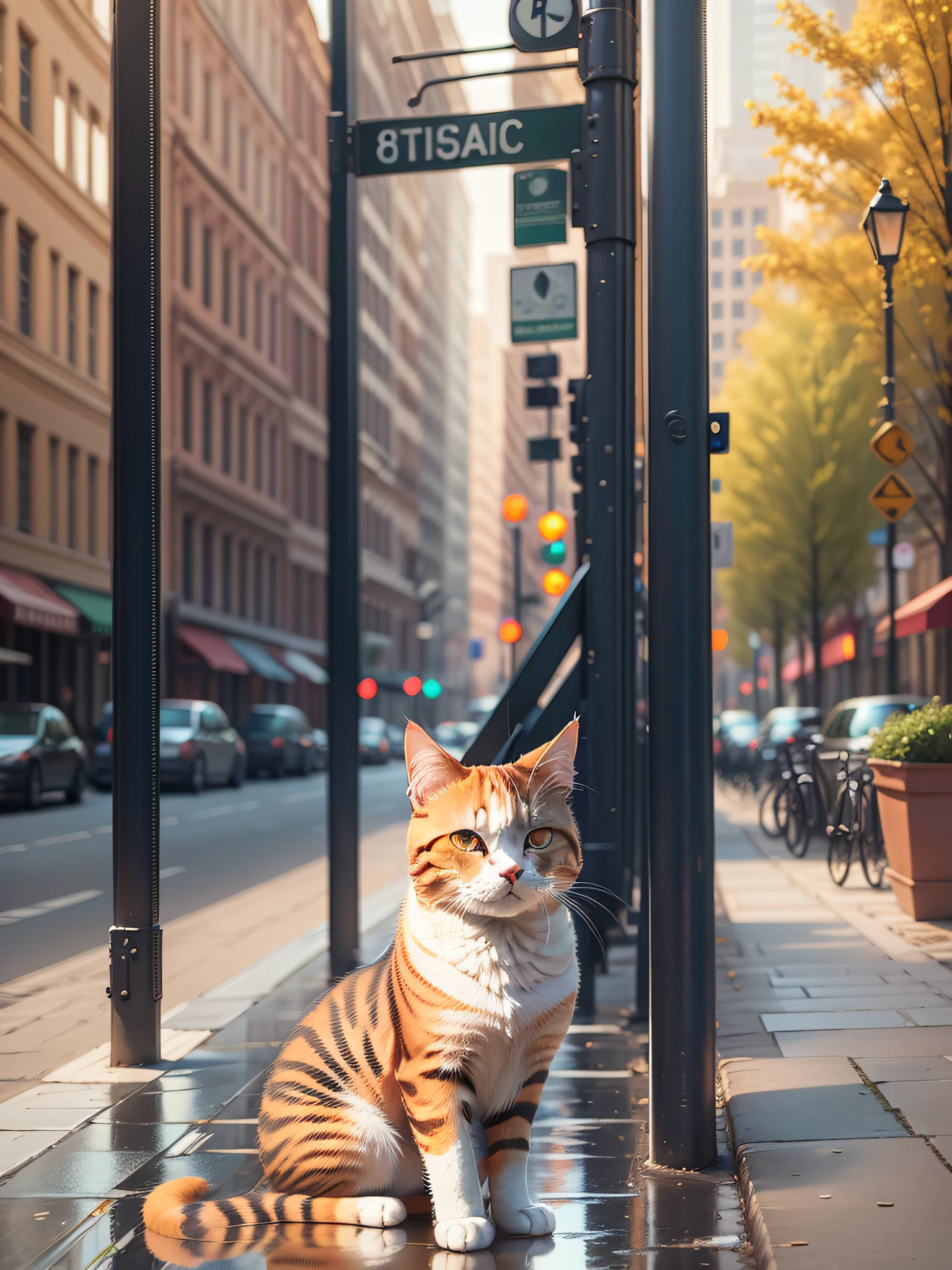 there is a cat sitting on a wooden bench in the city, sad cat, beautiful mutt picture, photo of a cat, ginger cat, cat on the table, the cat is walking, angry cat, an antro cat, cute furry needs your help, shutterstock, orange cat, white cat, an orange cat, a cute cat, pet,  cute cat, Social realism, Realism, ray tracing, reflection light, high quality, high details, super detail, 8k, 16k, best quality --auto --s2