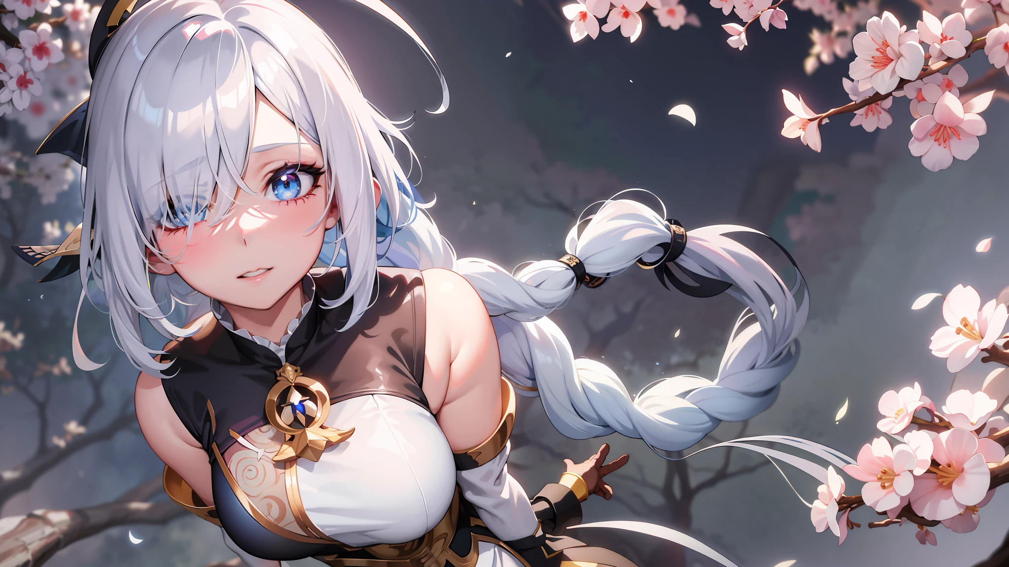 anime girl with white hair and blue eyes standing in front of a tree, best anime 4k konachan wallpaper, anime art wallpaper 8 k, 4 k manga wallpaper, anime art wallpaper 4k, anime art wallpaper 4 k, white haired deity, anime wallpaper 4 k, anime wallpaper 4k, 4k anime wallpaper, anime style 4 k, detailed digital anime art