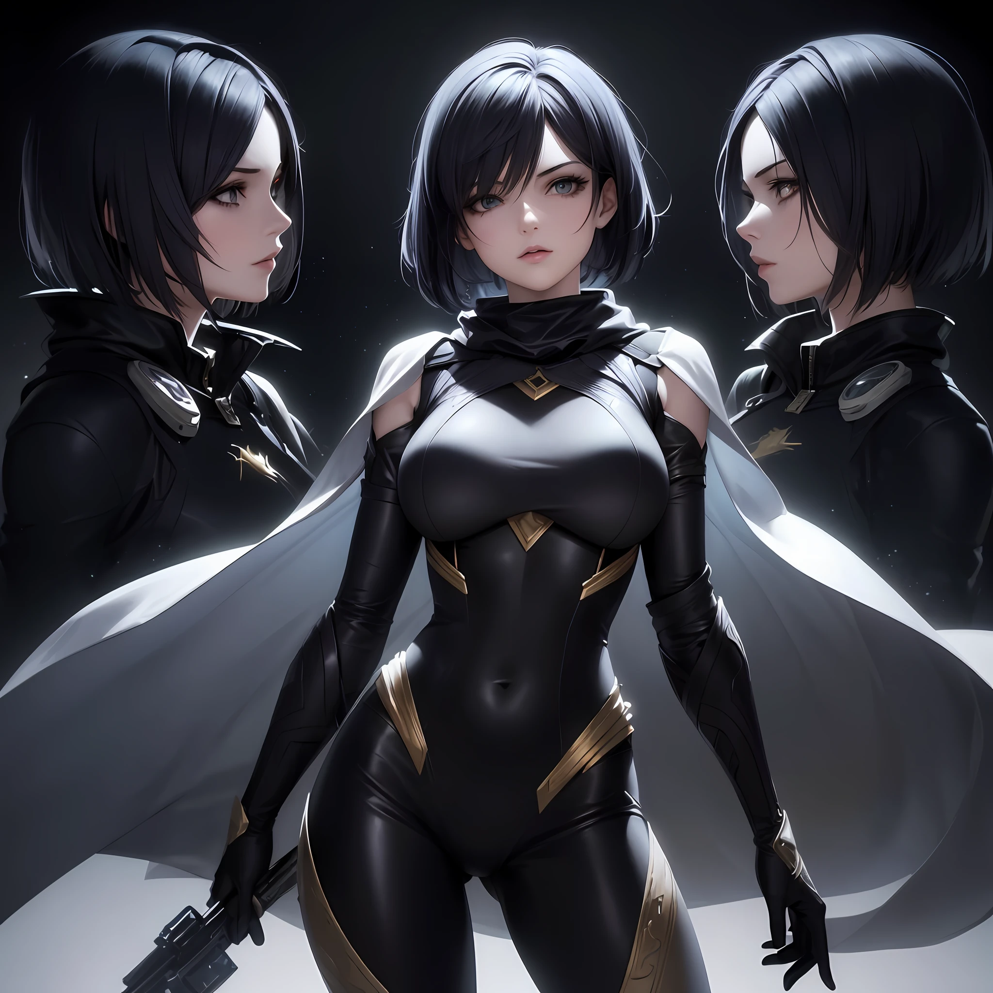 ((From a beautiful & perfect face to a hot waist)) superheroine masterpiece hyperrealist & photorealist beauty young astonishing anime, pearly perfect skin (short bob cut hair) in realistic & hyperdetailed combat body plugsuit with cape & scarf in 8k, full HD vines, detailed artistic, aesthetic, midnight aura, glowing, glamour, glow, shadows, developed by Unreal Engine 5, Ultra Sharp Focus, Art by Alberto Seveso, Sci-Fi, Intricate Artwork, golden Ratio, epic, HR Giger STYLE, highly detailed, vibrant, UHD 8K