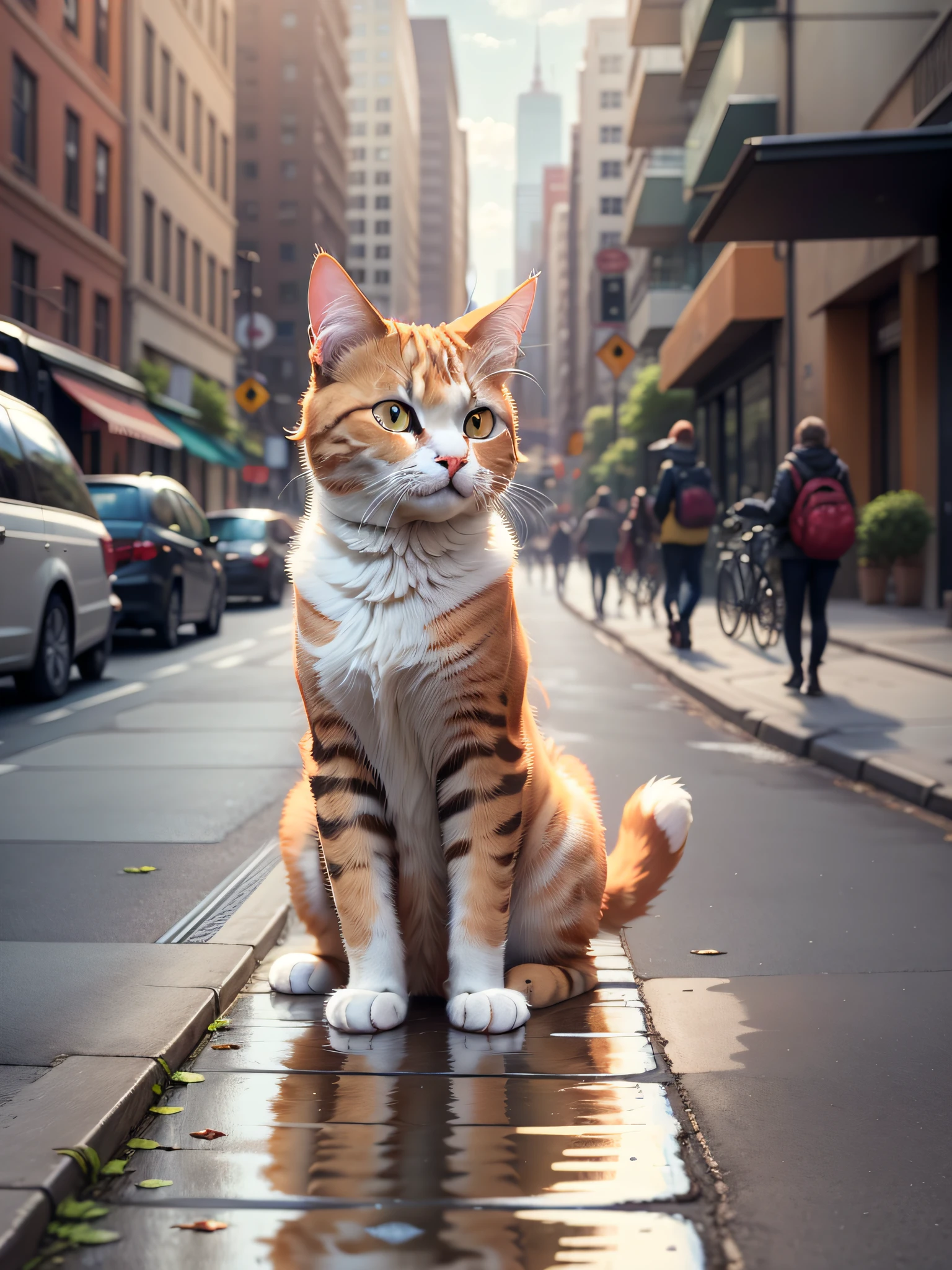 there is a cat sitting on a wooden bench in the city, sad cat, beautiful mutt picture, photo of a cat, ginger cat, cat on the table, the cat is walking, angry cat, an antro cat, cute furry needs your help, shutterstock, orange cat, white cat, an orange cat, a cute cat, pet,  cute cat, Social realism, Realism, ray tracing, reflection light, high quality, high details, super detail, 8k, 16k, best quality --auto --s2