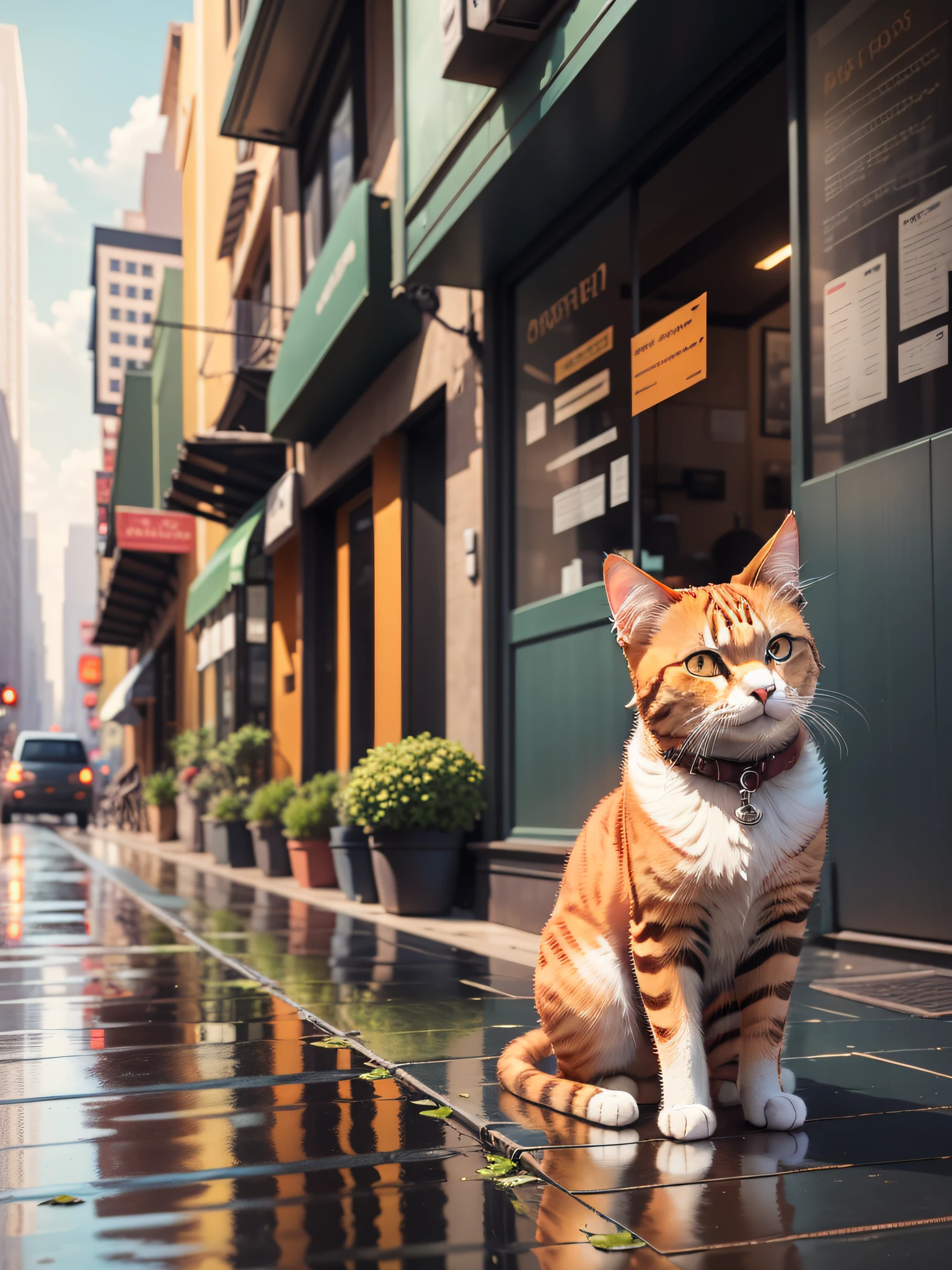 there is a cat sitting on a wooden bench in the city, sad cat, beautiful mutt picture, photo of a cat, ginger cat, cat on the table, the cat is walking, angry cat, an antro cat, cute furry needs your help, shutterstock, orange cat, white cat, an orange cat, a cute cat, pet,  cute cat, Social realism, Realism, ray tracing, reflection light, high quality, high details, super detail, 8k, 16k, best quality --auto --s2