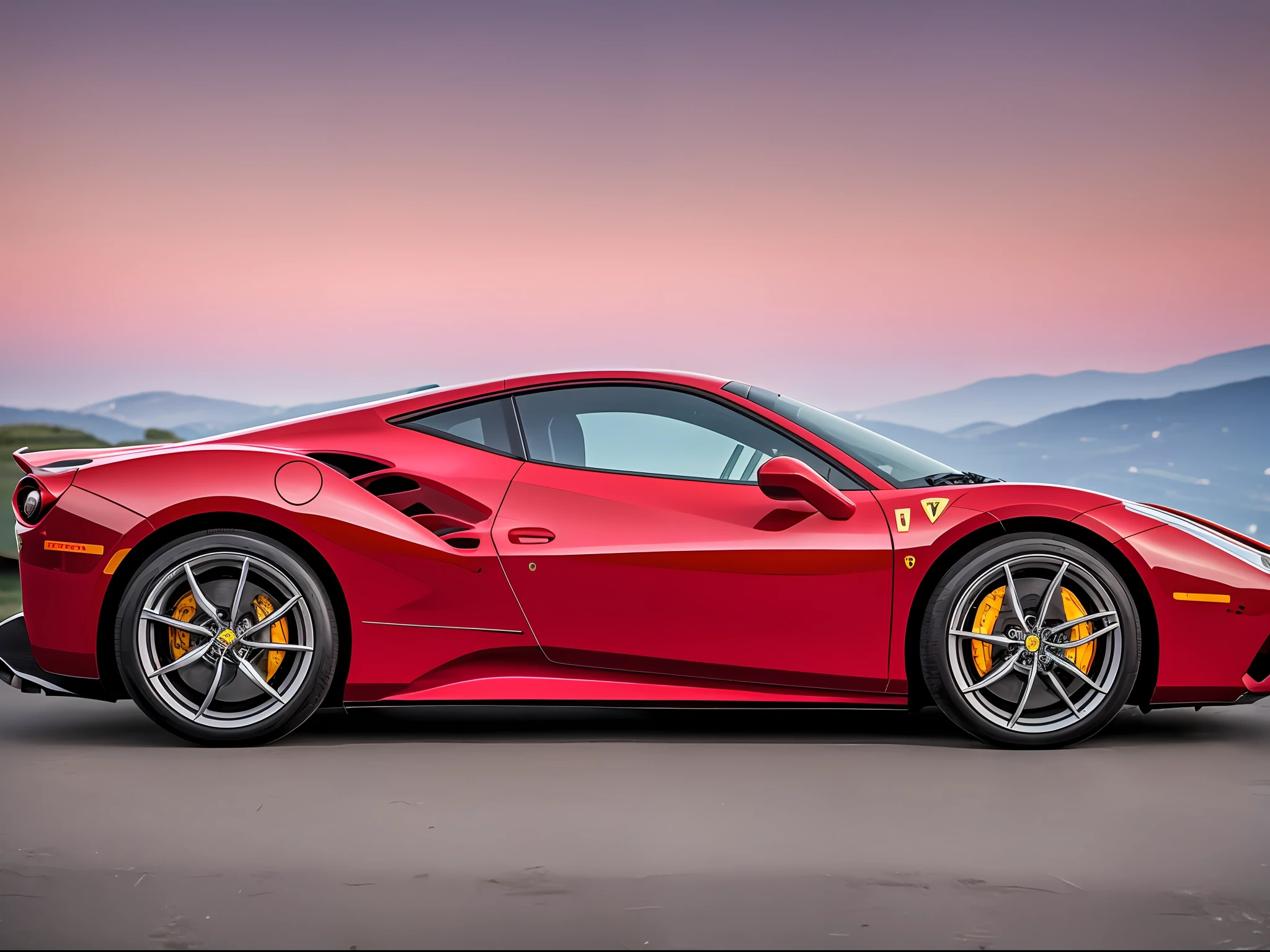 (fiorano red:1.2,italy:1.1,realistic:1.2, 4k, high fidelity, ultra-detailed), a breathtaking view of the Italian countryside, a stunning Ferrari 488 GTB in Fiorano Red seamlessly integrated into the scene, every detail of the car captured with unparalleled precision and accuracy. --auto --s2