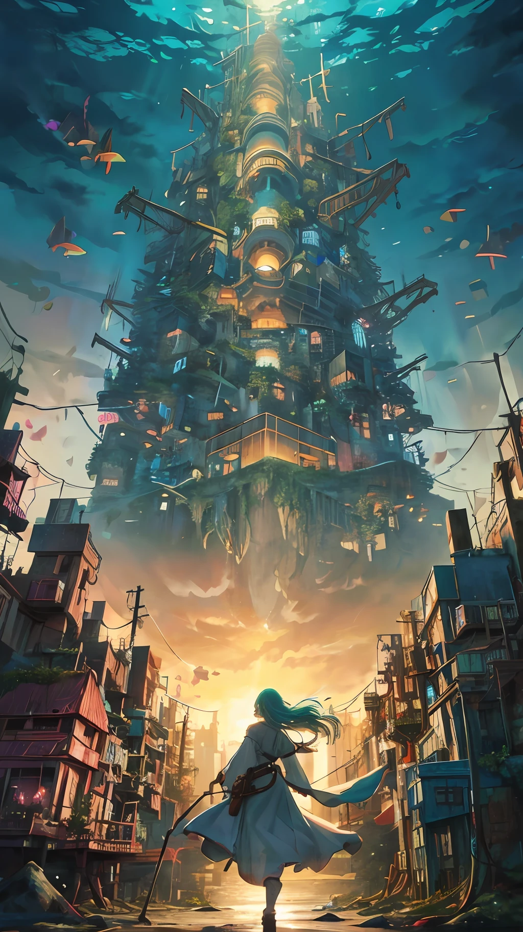 Colors (Fantasy: 1.2), (Miyazaki Hayao Style), (Irregular Buildings Floating Under the Sea), Patchwork Houses, Moss Decoration, Coral, Lights, Concept Art Inspired by Andreas Rocha, Artstation Competition Winner, Fantasy Art, (Cyberpunk Underwater City), Rosteland, Optical Axis, Realistic Lighting, Masterpiece, High Quality, Beautiful Graphics, High Detail, Masterpiece, High Quality, Beautiful Graphics, High Detail, 8k --v6