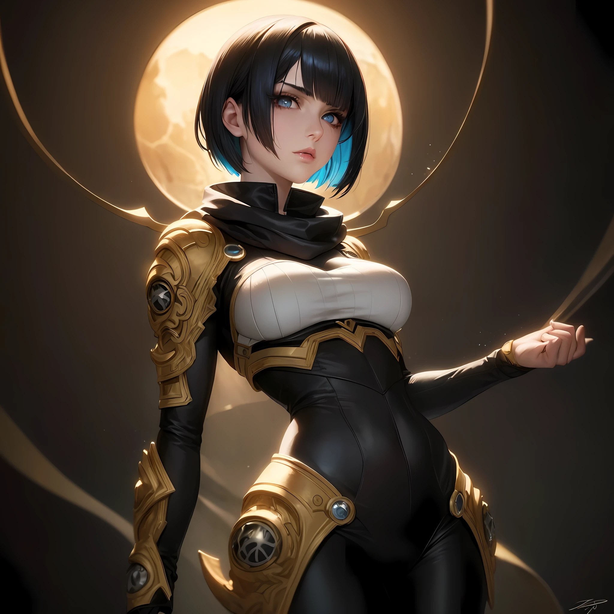 ((From a beautiful & perfect face to a hot waist)) superheroine masterpiece hyperrealist & photorealist beauty young astonishing anime, pearly perfect skin (short bob cut hair) in realistic & hyperdetailed combat body plugsuit with cape & scarf in 8k, full HD vines, detailed artistic, aesthetic, midnight aura, glowing, glamour, glow, shadows, developed by Unreal Engine 5, Ultra Sharp Focus, Art by Alberto Seveso, Sci-Fi, Intricate Artwork, golden Ratio, epic, HR Giger STYLE, highly detailed, vibrant, UHD 8K
