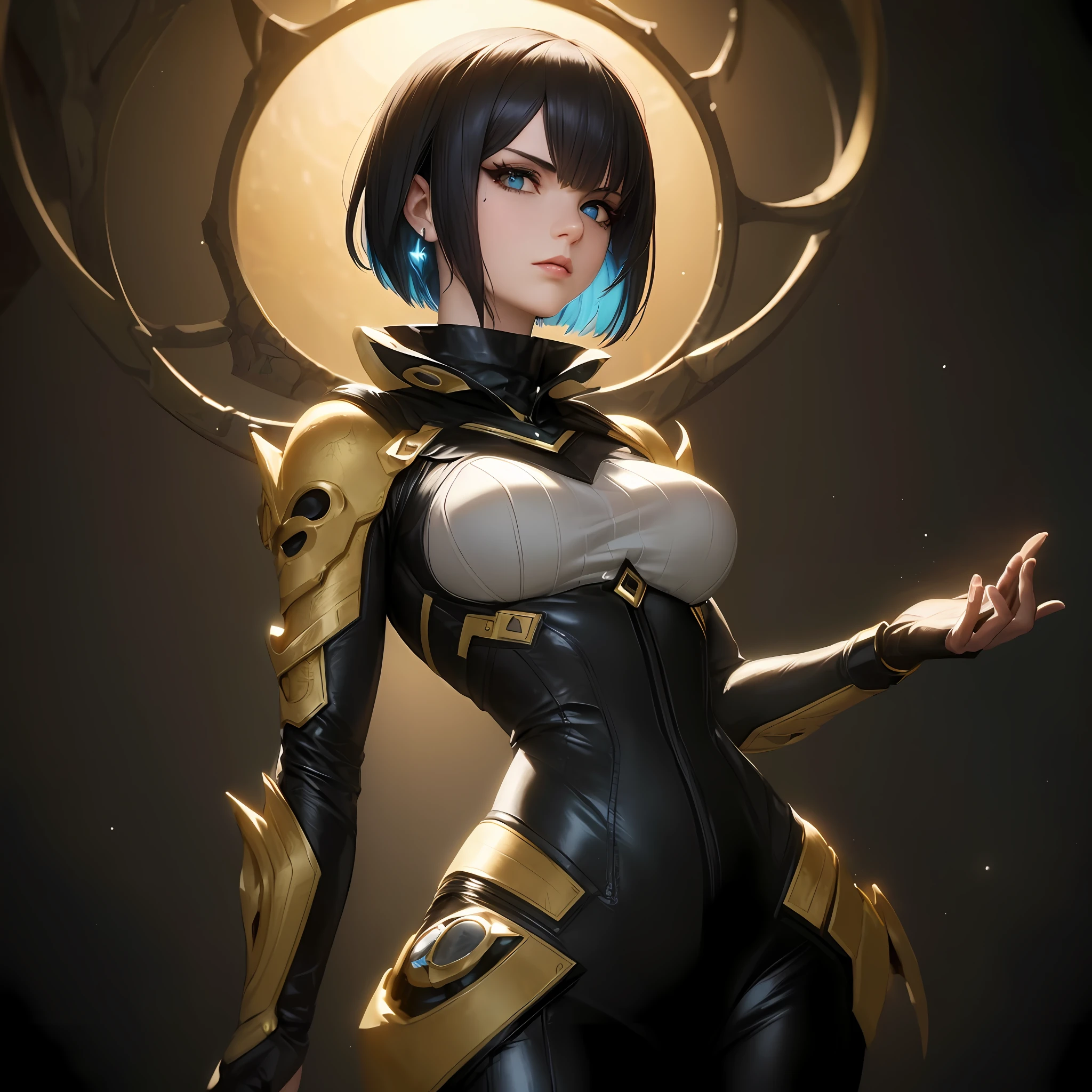 ((From a beautiful & perfect face to a hot waist)) superheroine masterpiece hyperrealist & photorealist beauty young astonishing anime, pearly perfect skin (short bob cut hair) in realistic & hyperdetailed combat body plugsuit with cape & scarf in 8k, full HD vines, detailed artistic, aesthetic, midnight aura, glowing, glamour, glow, shadows, developed by Unreal Engine 5, Ultra Sharp Focus, Art by Alberto Seveso, Sci-Fi, Intricate Artwork, golden Ratio, epic, HR Giger STYLE, highly detailed, vibrant, UHD 8K
