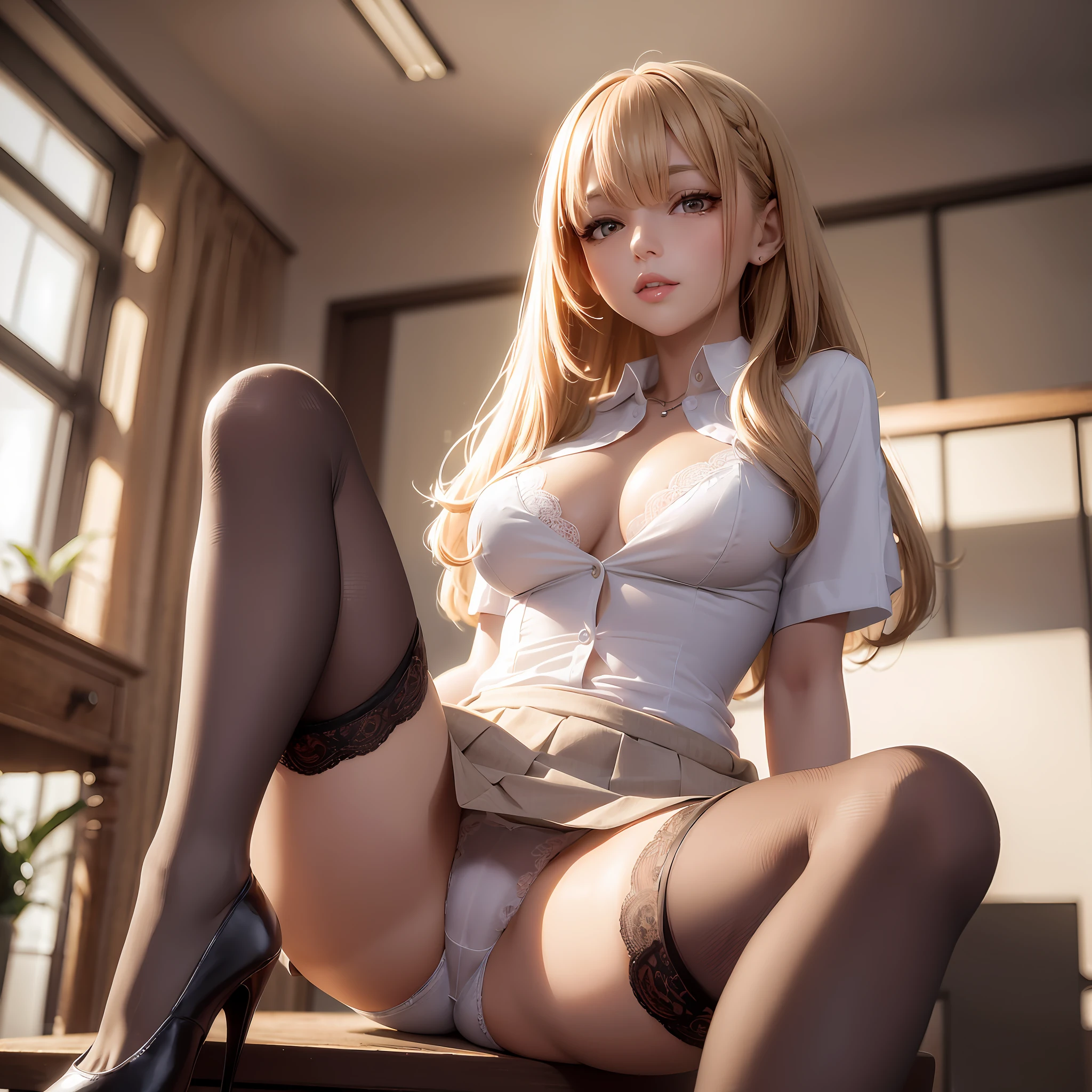 ((top quality, 8k, masterpiece: 1.3)), 1 girl, pretty woman who emphasizes slender abs: 1.3, (random hairstyle, big: 1.2), indoor, ultra-detailed face, detailed eyes, double eyelids, wearing stockings, high heels, graceful legs, long thin legs, standing in class, very beautiful slim legs, very beautiful long slim legs, sitting on a desk, office clothes, nice legs, good waist and long legs, beautiful legs, surreal schoolgirl, cleavage, big, high high heels showing white lace panties in front of round breasts
SeaArt Bot
Txt2Img
Free
12:50:06
mix4, 20D, solo, beige stockings, fairly short miniskirt,
SeaArt Bot
Upscaling
Free
12:47:19
Girl, dynamic posture, erotic face, shirt, long curly hair, full body, sitting with legs facing here, beige stockings, wearing clothes, high resolution, 4K, 8K,, fairly short skirt, white lace underwear, high heels with enamel heels, emphasizing beautiful legs, lace white panties visible,
Girl, dynamic posture, erotic face, shirt, long curly hair, full body, sitting with legs facing here, beige stockings, wearing clothes, high resolution, 4K, 8K,, fairly short skirt, white lace underwear, high heels with enamel heels, emphasizing beautiful legs, lace white panties visible, --auto --s2