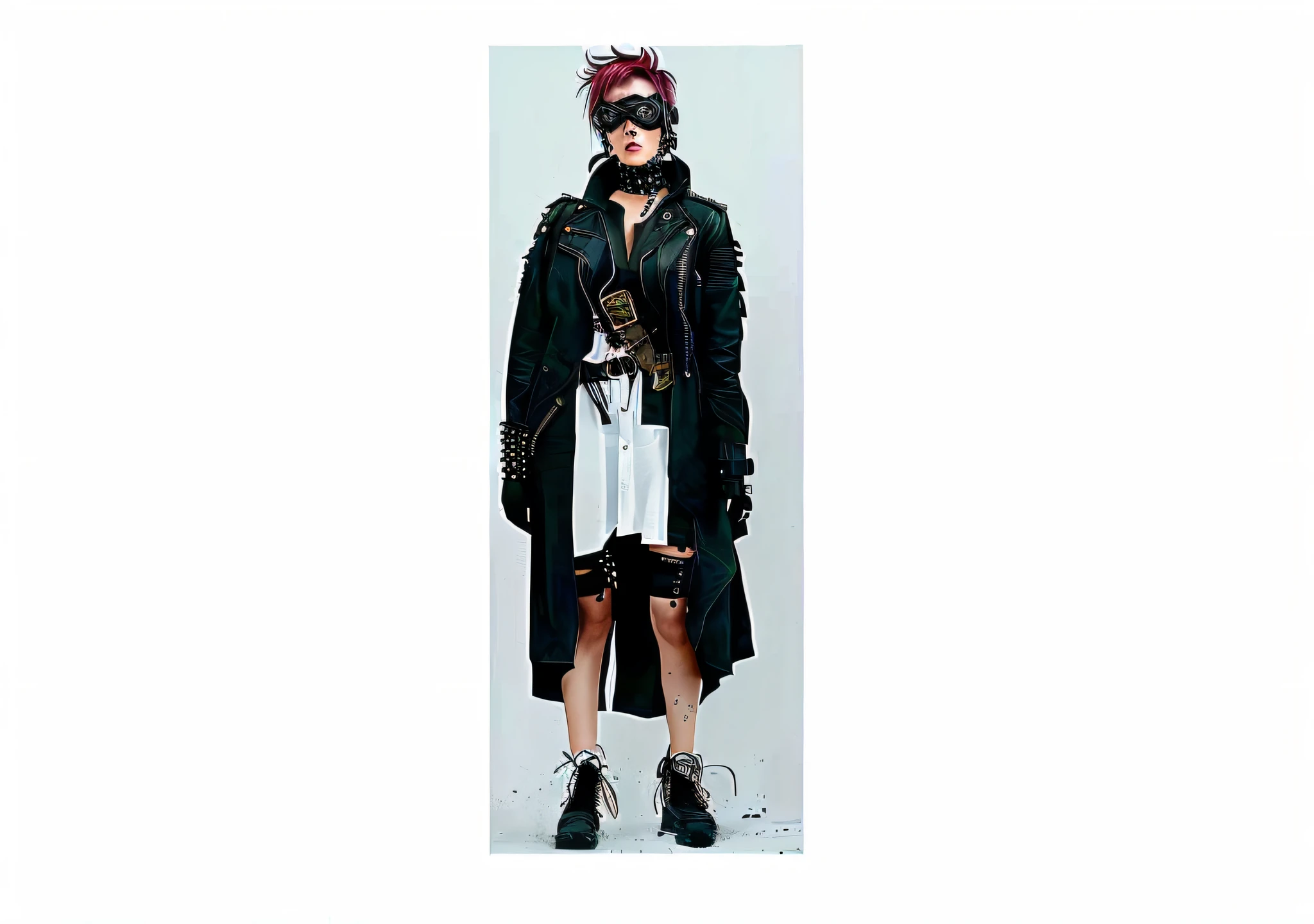 "Watercolor realistic style, female characters in futuristic punk, wasteland punk, and tech costumes (brown, weight 1.3), with shabby fashion and gas masks, faceless, close-up of the heroine's face with smudge highlights and shadow effects, masks on the face."