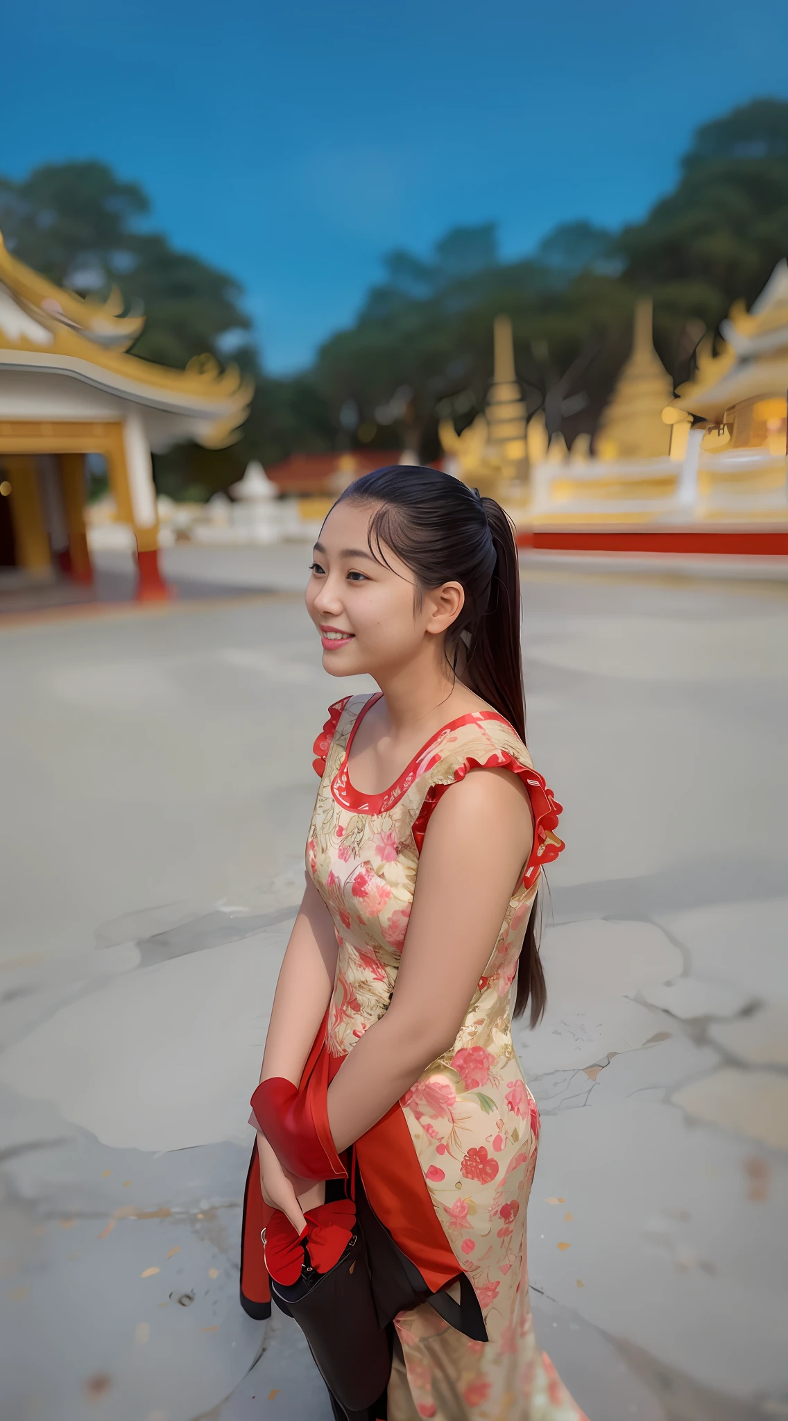 arafed asian girl in a dress and red gloves standing in a courtyard, a young asian woman, young asian girl, south east asian with round face, young cute wan asian face, photo taken with canon 5d, asian girl with long hair, chinese girl, young asian woman, anime thai girl, asian girl, nivanh chanthara, an asian woman