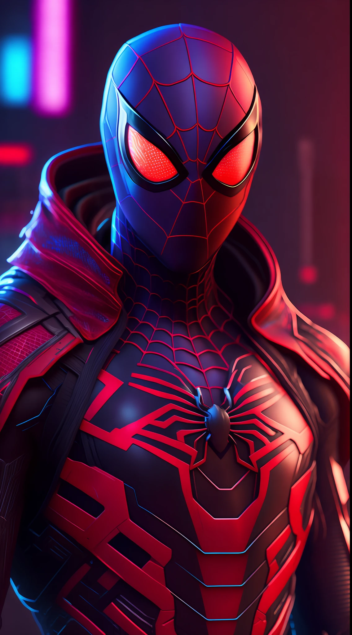 spider-man miles morales, cybernetic armor, cyberpunk, 8k