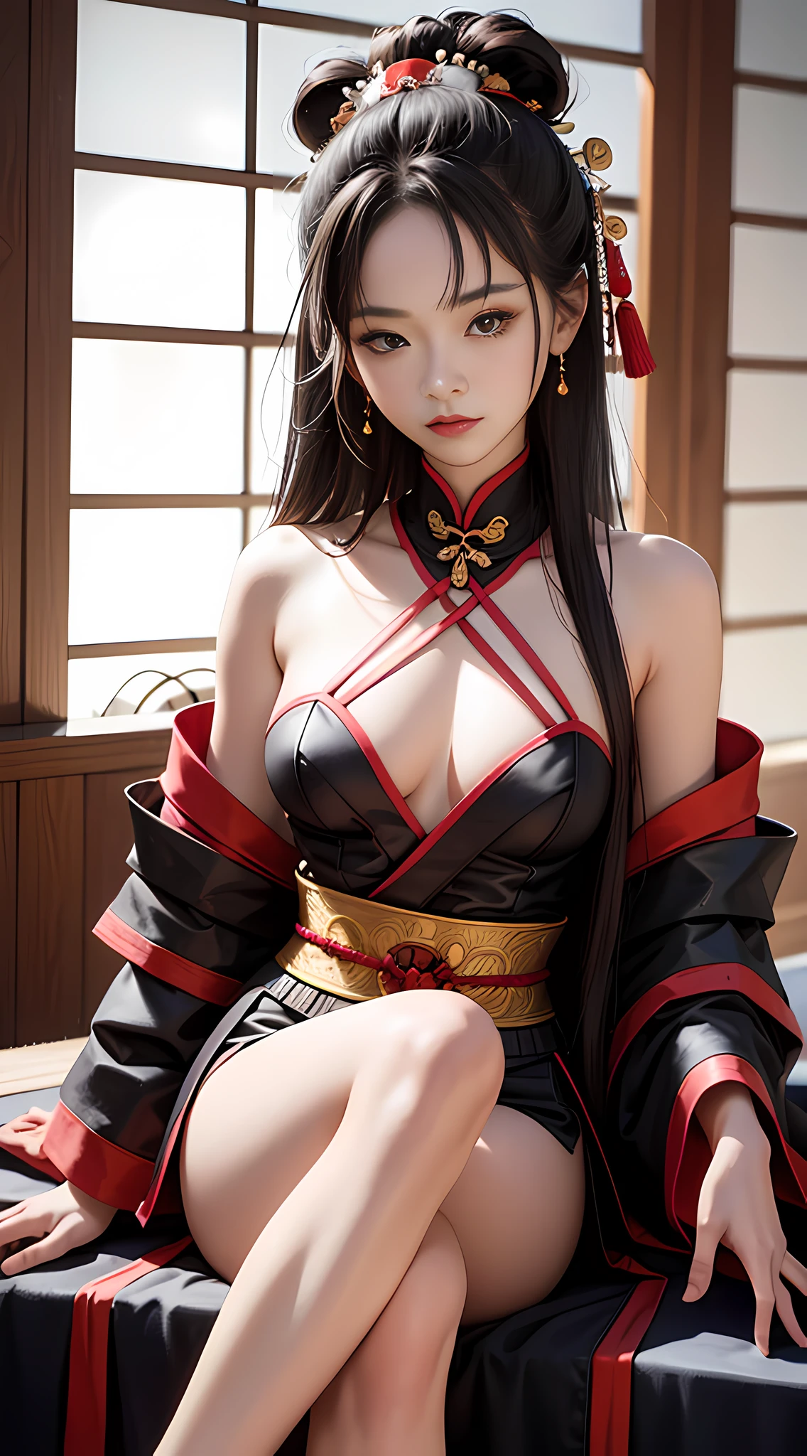 A samurai woman with samurai mask, gorgeous sitting position with sward, half chest arms, photo of Jason Chen, tumblr, shin hanga, beautiful asian girl, japanese model, beautiful body and face, attractive body, beautiful asian woman, sexy girl, gorgeous young woman, perfect body, sexy body, sexy body and face, korean girl, beautiful body, beautiful model girl, realistic style