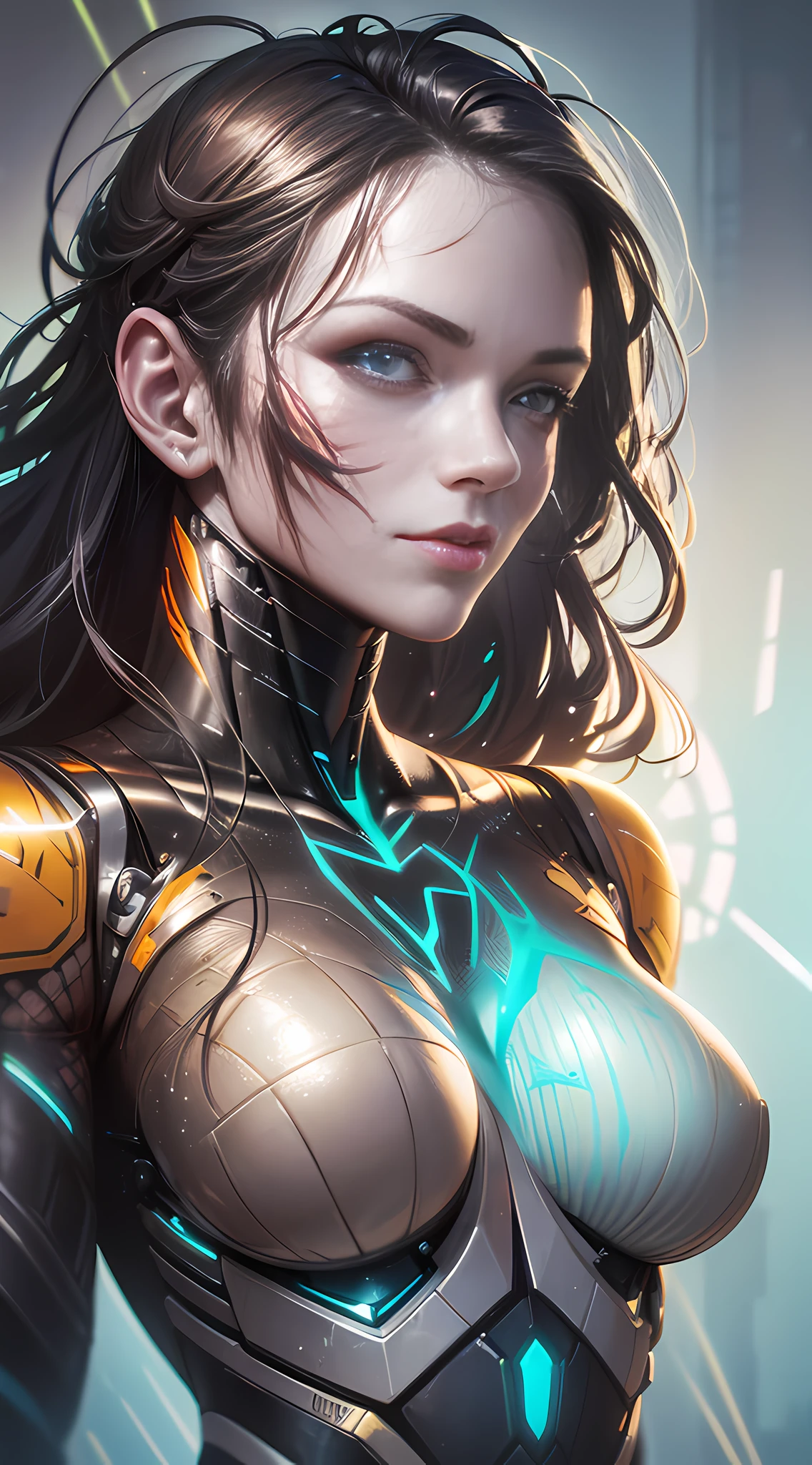 cyborg robot, lighting, scar, refraction, pose, super fine, hd, 8K, highlight, good lighting, most amazing effects, sci-fi, ((art of carne griffiths and sean yoro)) ray tracing, body glow, realistic style