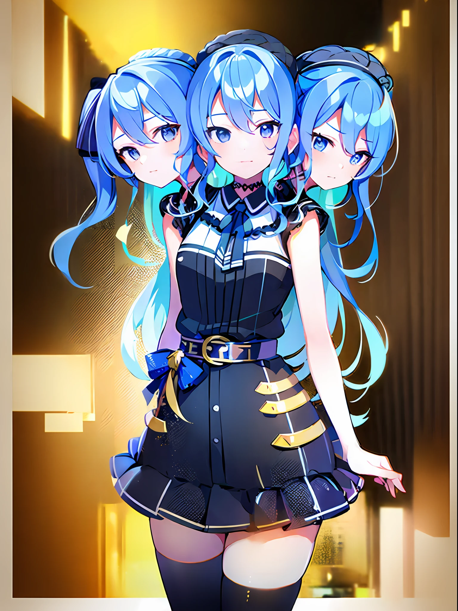 best resolution, halfbody shot, (3heads:1.5),  1 animegirl with three heads, SUISEI!!!, digital background