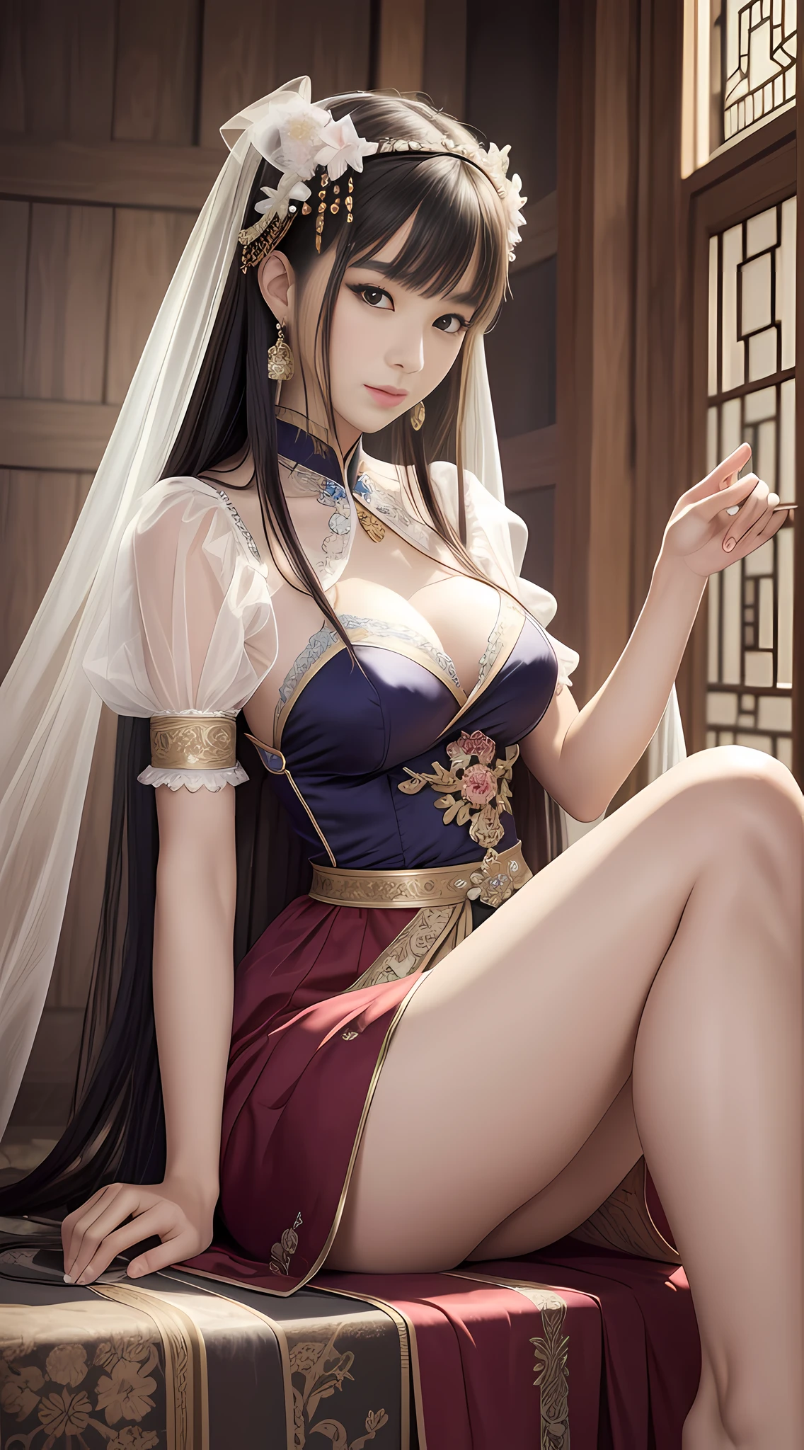 An antique dress woman, light veil, gorgeous sitting posture with sward, half chest arms, photo of Jason Chen, tumblr, shin hanga, beautiful asian girl, japanese model, beautiful body and face, attractive body, beautiful asian woman, sexy girl, gorgeous young woman, perfect body, sexy body, sexy body and face, beautiful body, beautiful model girl, realistic style