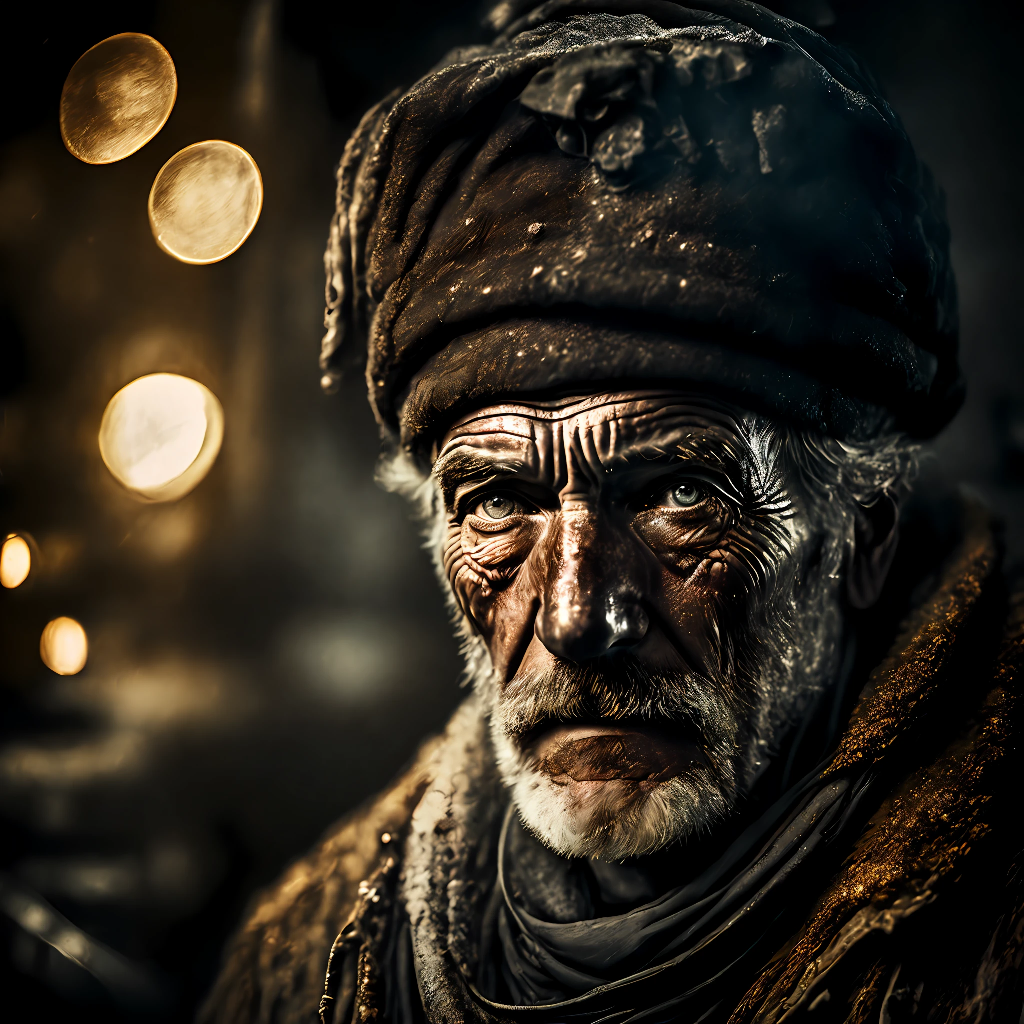 macro crisp quality, wet plate photograph close up of factory worker in Victorian era boiler room, rough skin, sad eyes, sparkles, age 64, coal dust in the air, unreal engine, UE5, cinematic, very detailed, sony A7iii, 85mm prime, f/1.8, octane render + hyper realistic, Photograph