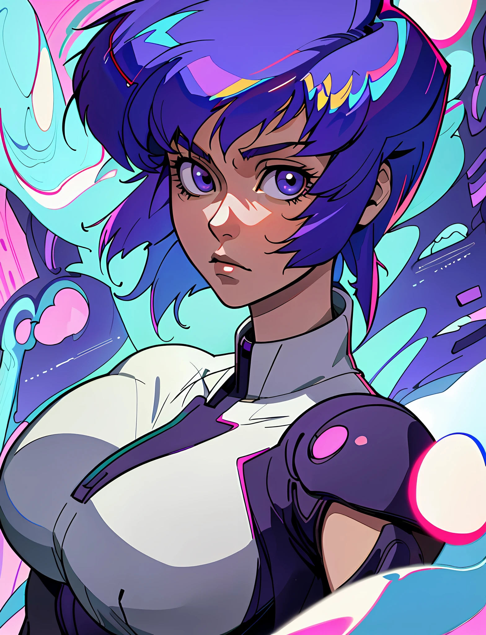 (best quality, masterpiece), 1girl, upper body, looks at the viewer, motoko kusanagi, ghost in the shell