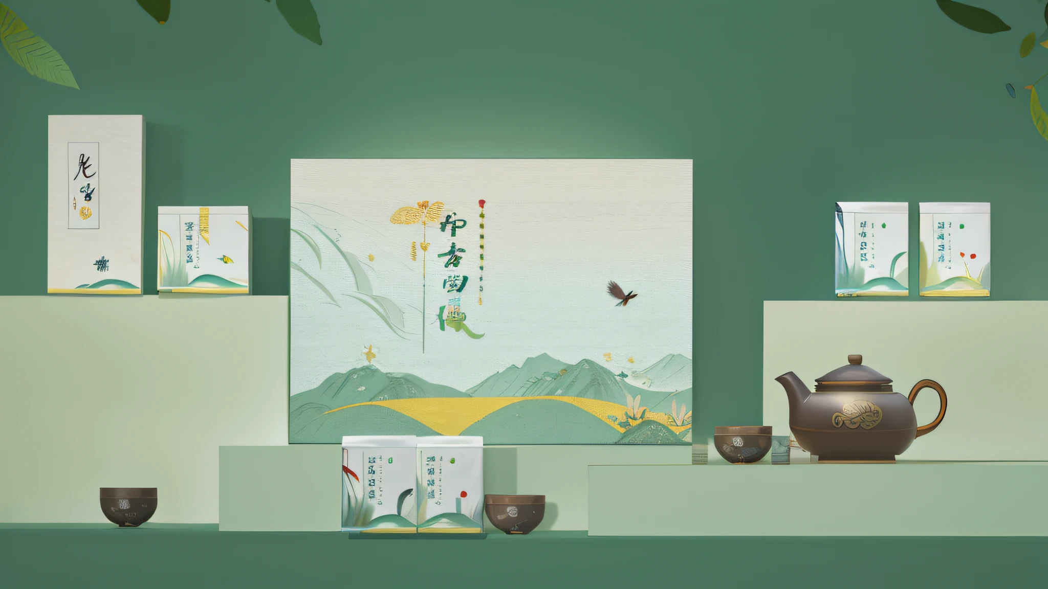 there are many tea bags and cups on display on the shelf, inspired by Xiao Yuncong, inspired by Cao Buxing, inspired by Gong Kai, inspired by Zou Yigui, inspired by Ma Yuanyu, inspired by Qu Leilei, inspired by Zhang Zongcang, inspired by Xia Gui, inspired by Cao Zhibai, inspired by Luo Mu