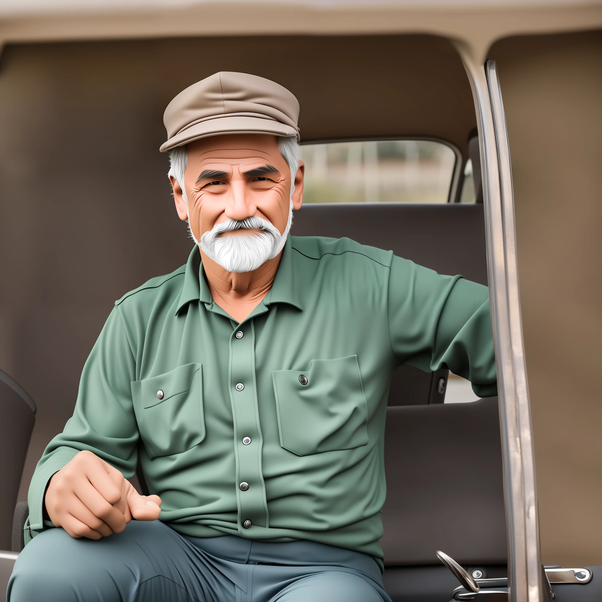I want to make a Twitter icon. I have an image of a male truck driver in his 50s. --auto --s2