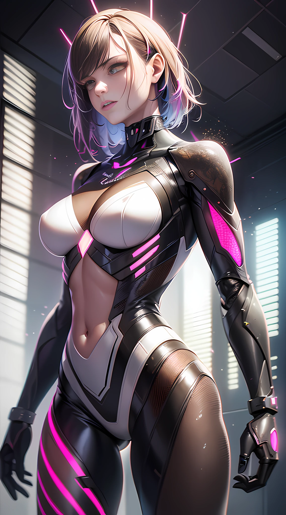 Torso limbs for mechanical, cyborg, lace suit combined with mechanical armor, sense of technology, lighting, scarring, refraction, posing, super fine, HD, 8K, highlights, good lighting, the most amazing effects, sci-fi, ((art of carne griffiths and sean yoro)) ray tracing, light reflection, body glow, realistic style