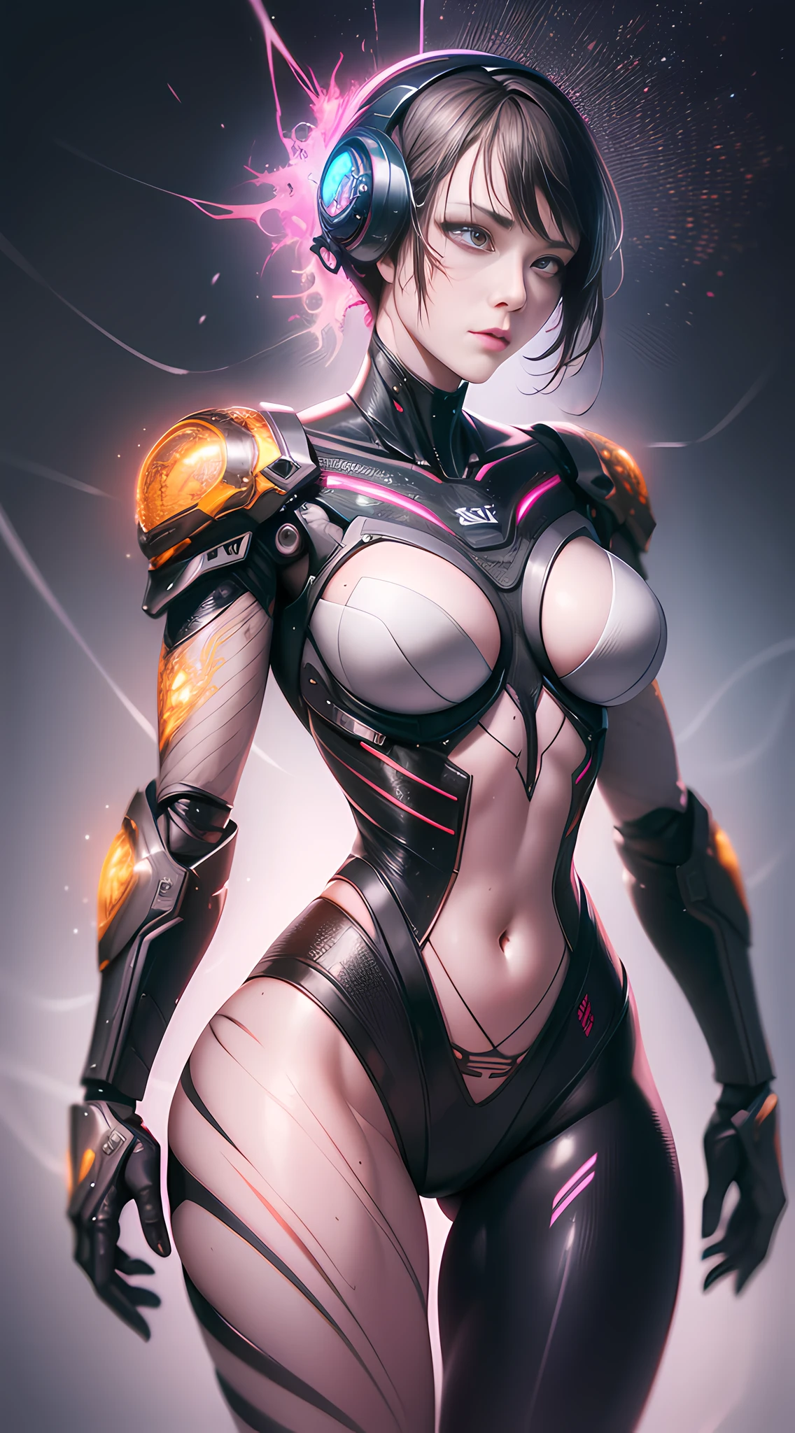 Torso limbs for mechanical, cyborg, lace suit combined with mechanical armor, sense of technology, lighting, scarring, refraction, posing, super fine, HD, 8K, highlights, good lighting, the most amazing effects, sci-fi, ((art of carne griffiths and sean yoro)) ray tracing, light reflection, body glow, realistic style