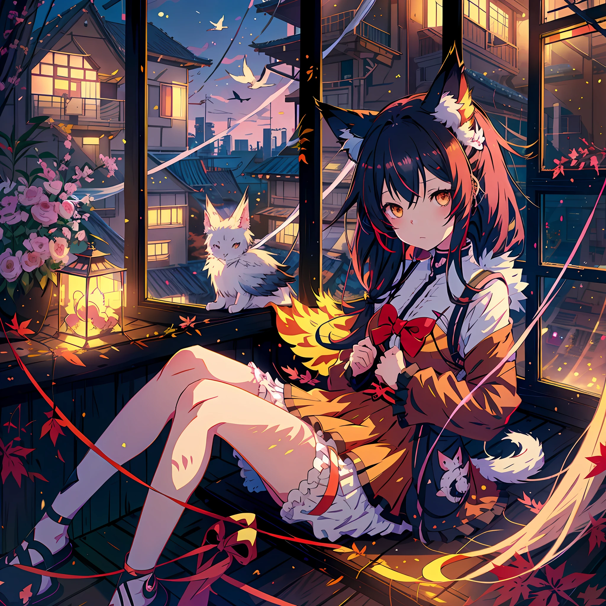 anime girl sitting on a window sill with a bird flying by, kawacy, from arknights, anime girl with cat ears, girl with cat ears, official artwork, rin, artwork in the style of guweiz, loli, girl with fox ears, very beautiful anime cat girl, by Kamagurka, nightcore, by Yuumei