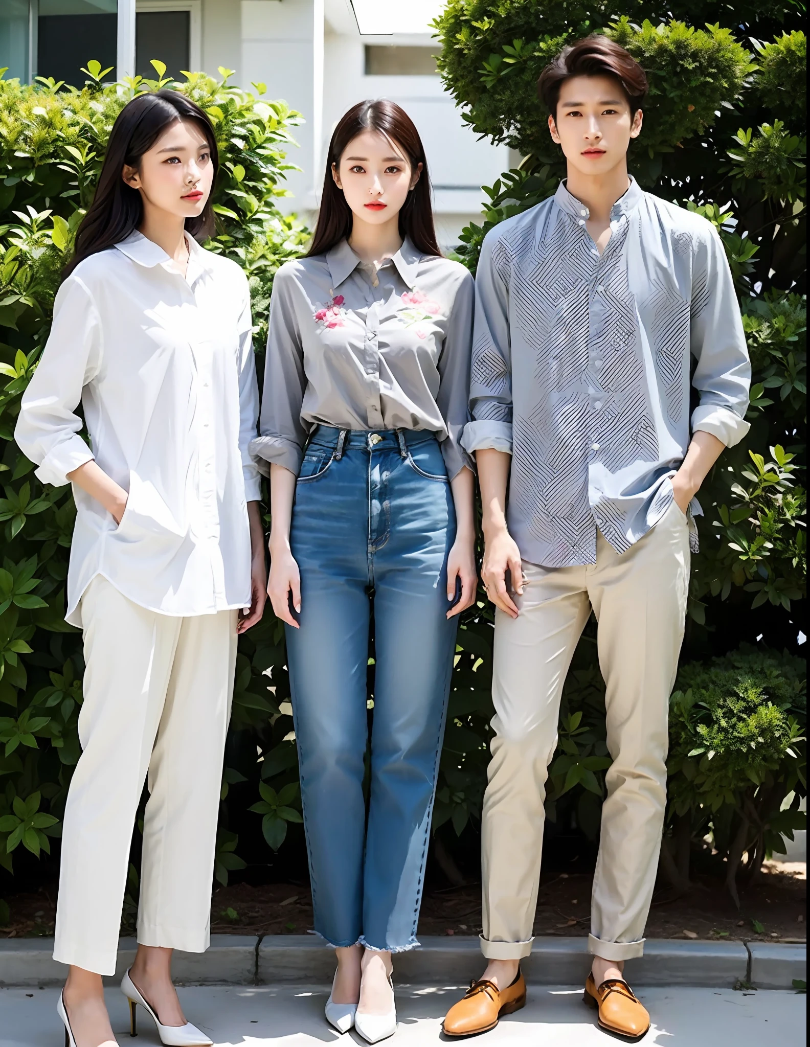 Three, a meticulously designed half-high collar shirt
In the summer, when you want to stay cool and avoid excessive sun exposure, you can try wearing a meticulously designed half-high collar shirt. It perfectly blocks the scorching sunlight while showcasing your keen eye for detail. Buttons, lace, and embroidery are all key elements that enhance the charm of the half-high collar shirt. A simple and elegant white or light gray style can highlight your intellectual elegance, perfectly showcasing your mature beauty. Pair it with a pair of pointed high heels.