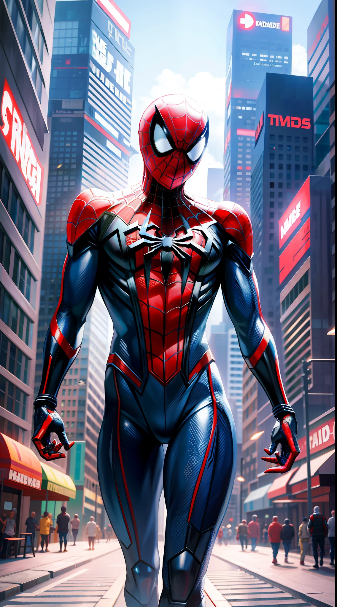 spider-man miles morales, cybernetic armor, cyberpunk, 8k
