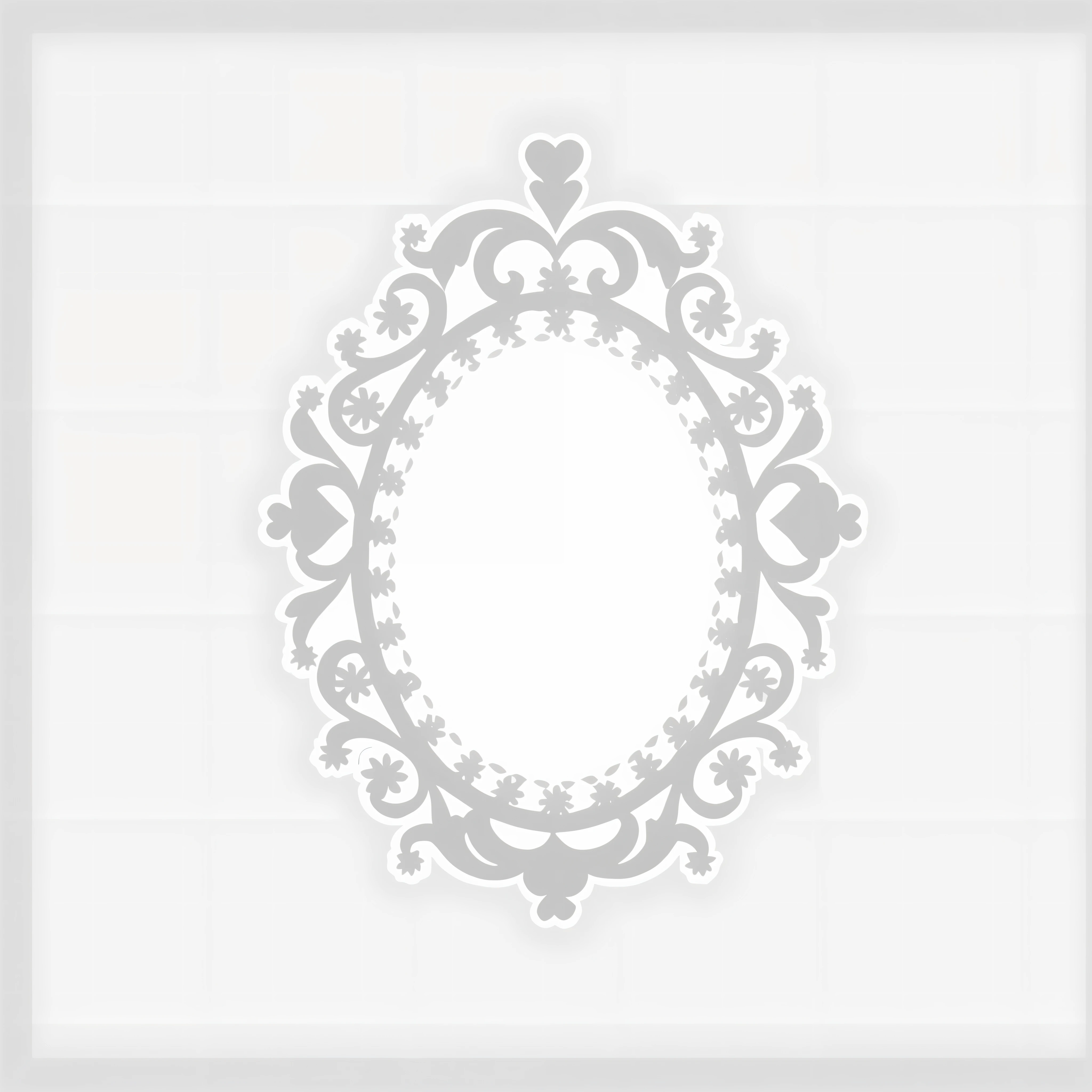 a close up of a white frame with a heart in it, filigree frame, ornate border frame, ornate frame, white elegant baroque design, white border frame, mirror background, decorative frame, white frame border, baroque frame border, mirror texture, white border and background, ornate border, rococo ornament, ornate portrait, sad motif, victorian lace, white border --auto --s2