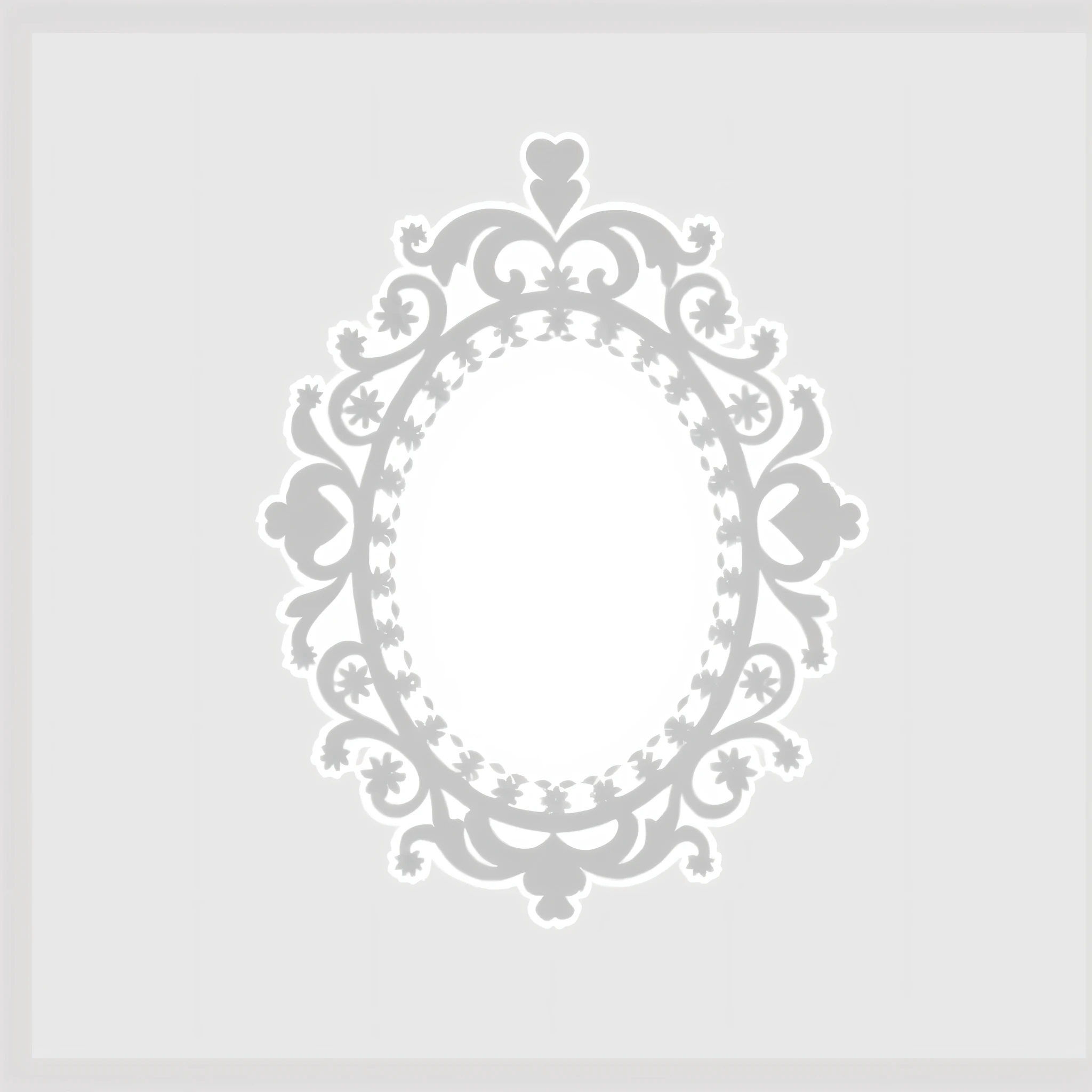 a close up of a white frame with a heart in it, filigree frame, ornate border frame, mirror background, white elegant baroque design, ornate frame, white border frame, decorative frame, white frame border, baroque frame border, white border and background, mirror texture, ornate border, rococo ornament, sad motif, ornate portrait, victorian lace, ornate decoration --auto --s2