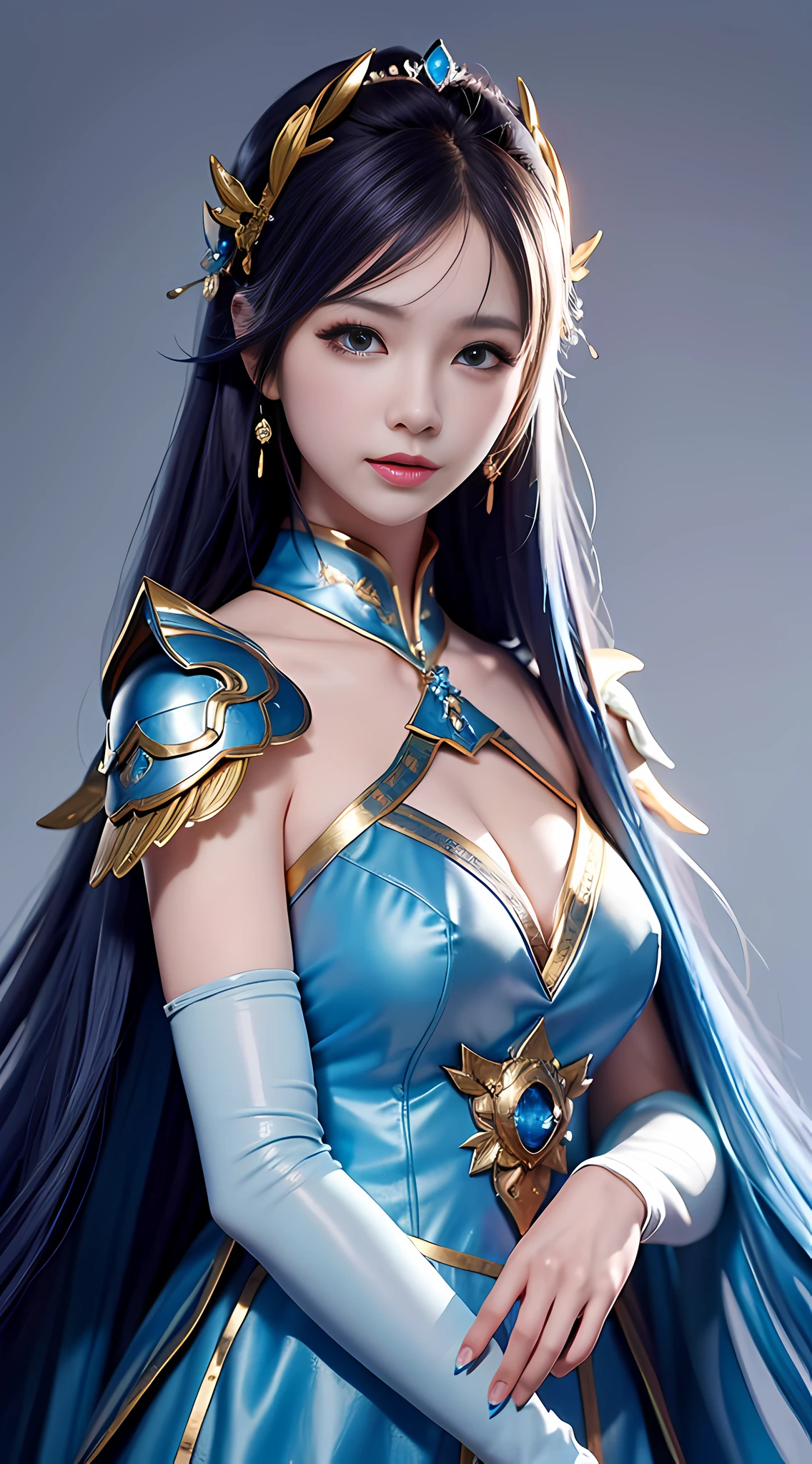 a close up of a woman in a silver and blue dress, chengwei pan on artstation, by Yang J, detailed fantasy art, stunning character art, fanart best artstation, epic exquisite character art, beautiful armor, extremely detailed artgerm, detailed digital anime art, artgerm on artstation pixiv, armor girl