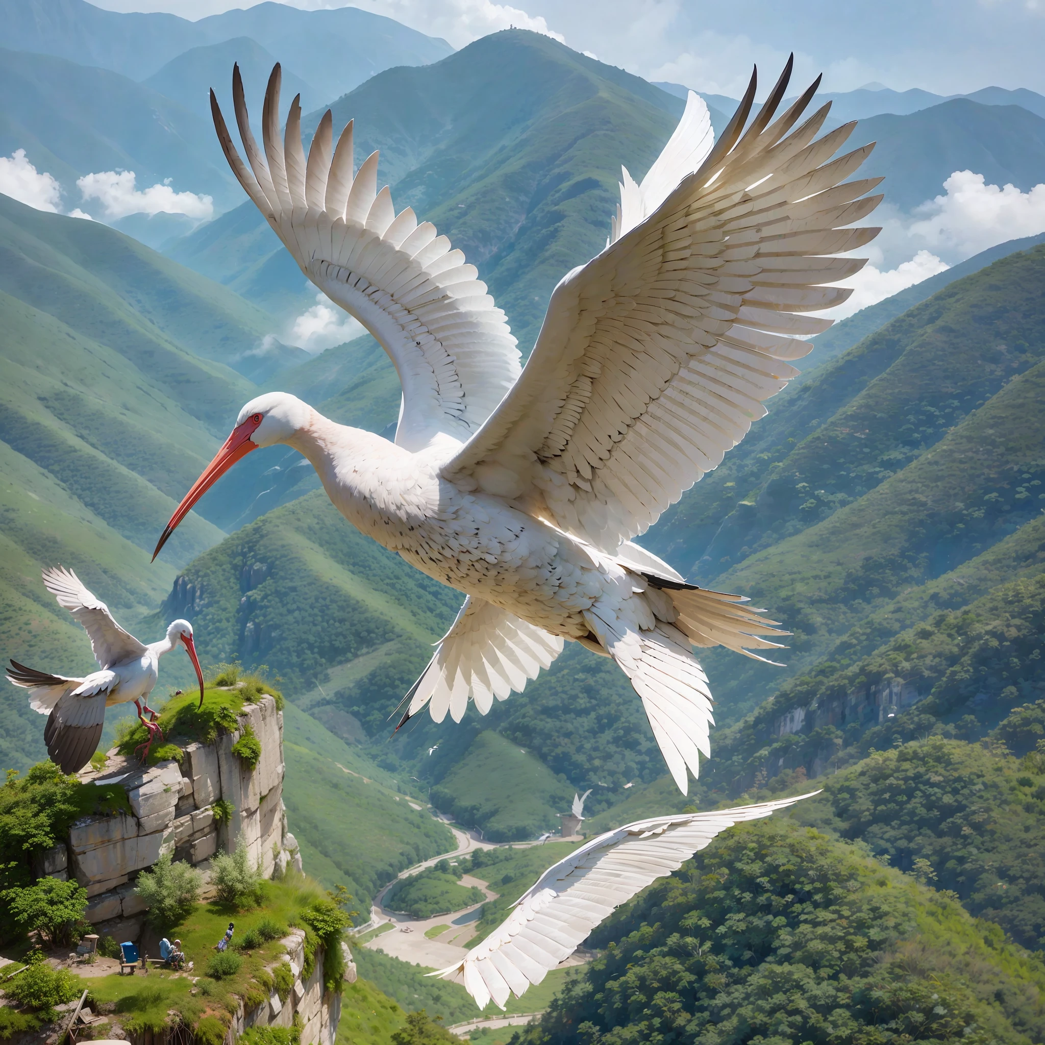 Paper sculpture of an ibis flying in the Qinling Mountains --auto --s2