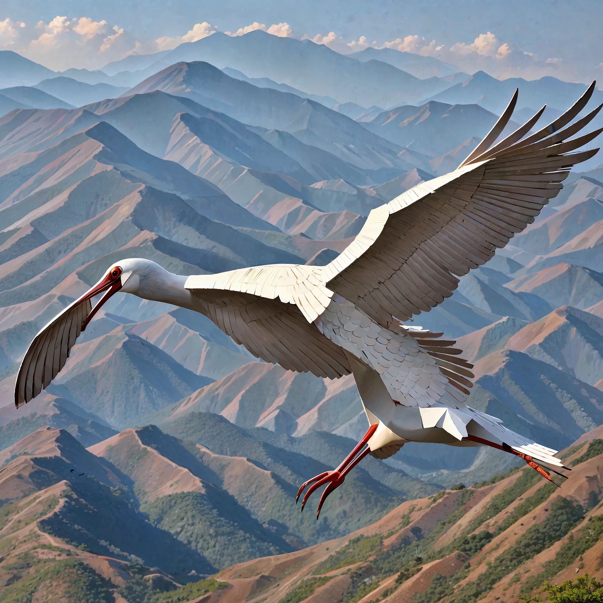 Paper sculpture of an ibis flying in the Qinling Mountains --auto --s2