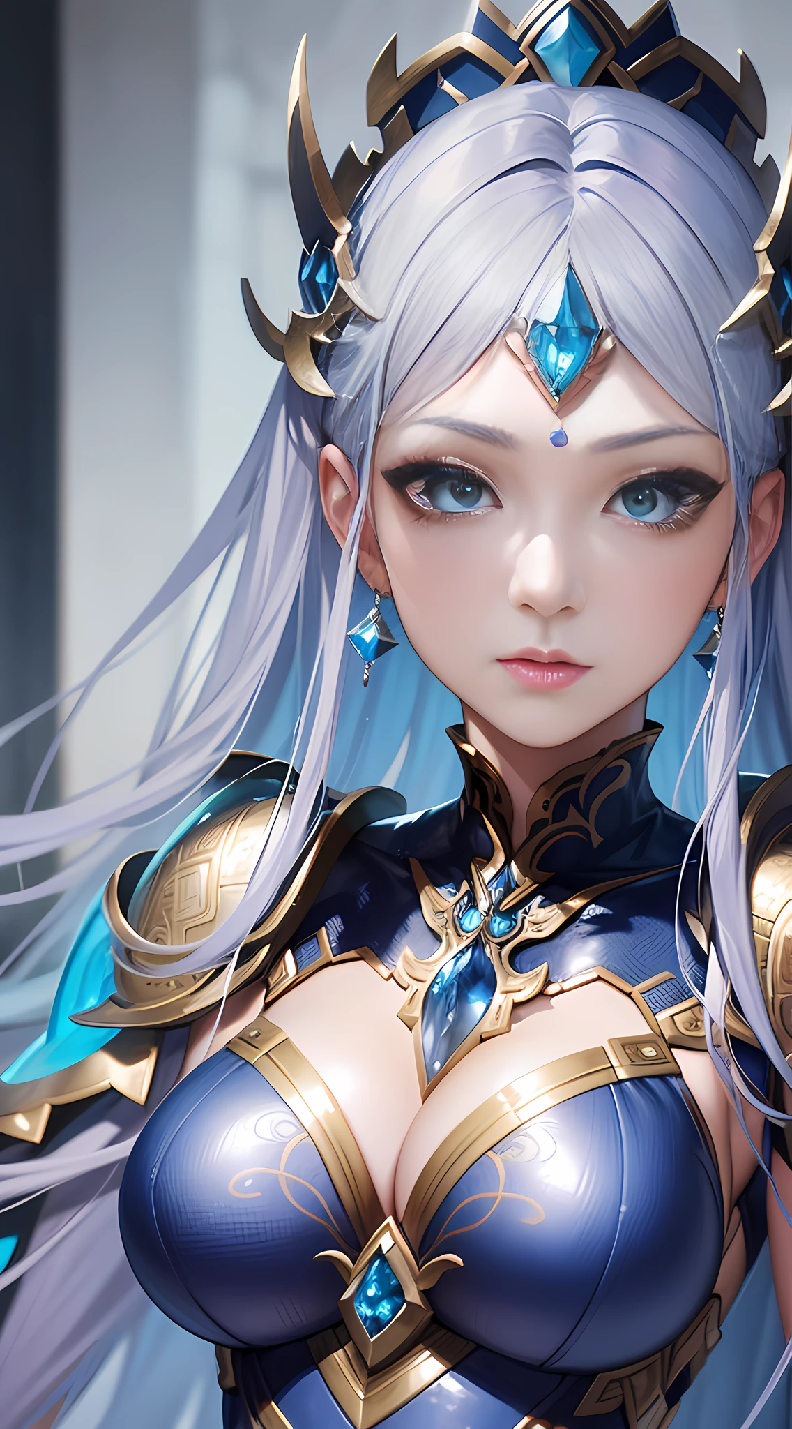 a close up of a woman in a silver and blue dress, chengwei pan on artstation, by Yang J, detailed fantasy art, stunning character art, fanart best artstation, epic exquisite character art, beautiful armor, extremely detailed artgerm, detailed digital anime art, artgerm on artstation pixiv, armor girl