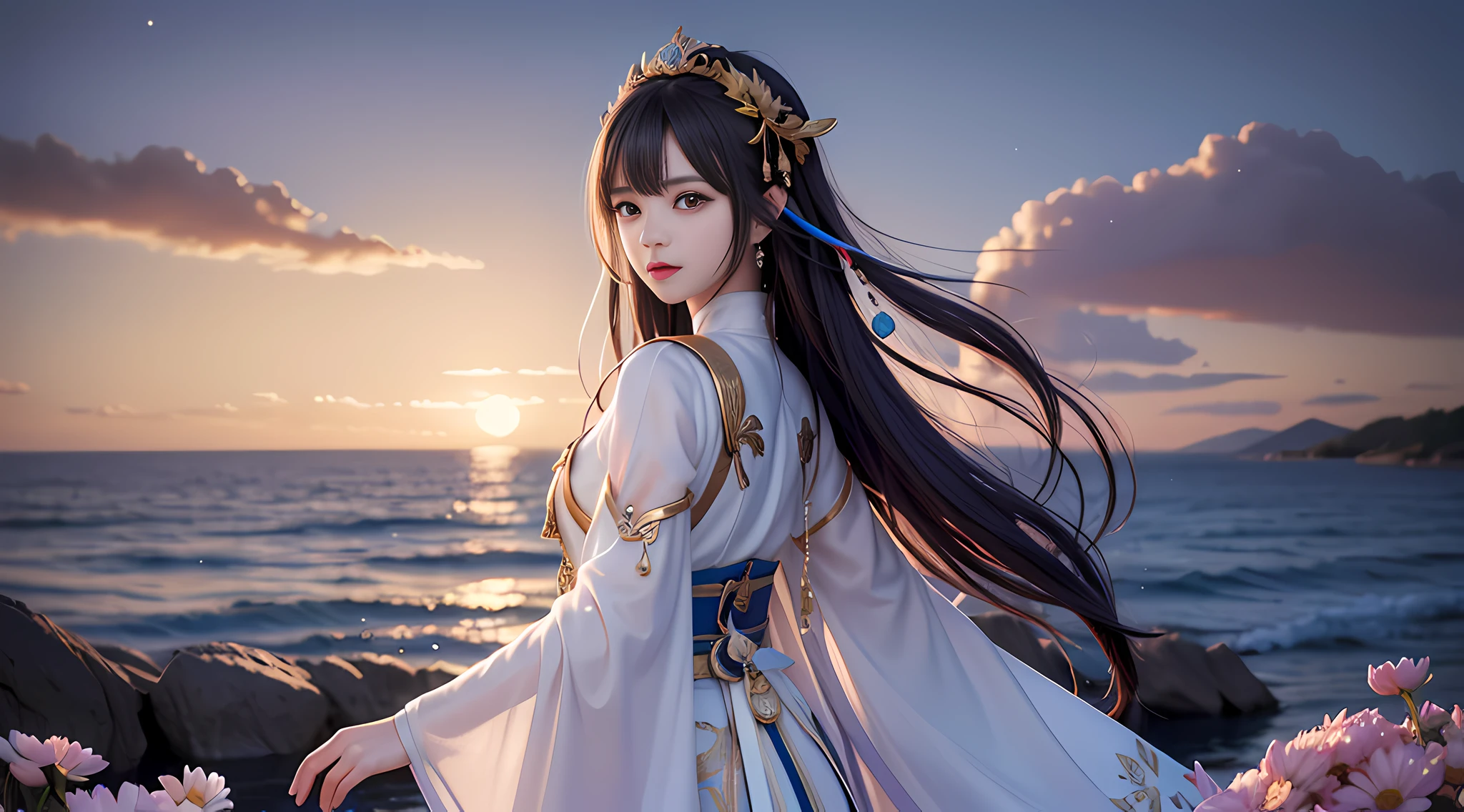 (8k, RAW photo:1.2), best quality, ultra high res,dramatic angle,(fluttered detailed color splashs), (illustration),(((1 girl))),(long hair),(rain:0.9), (头饰:1.4),少女身边有一座古宫,汉服,(重点),彩色水墨画,(泼彩),泼彩,(((colorful))),(素描:0.8) , Masterpiece, best quality, beautiful painted, highly detailed,(denoising:0.6),[splash ink],((ink refraction)), (beautiful detailed sky),moon,highly,detaild,(masterpiece, best quality, extremely detailed） CG unity 8k壁纸，杰作，最好的质量，超详细）