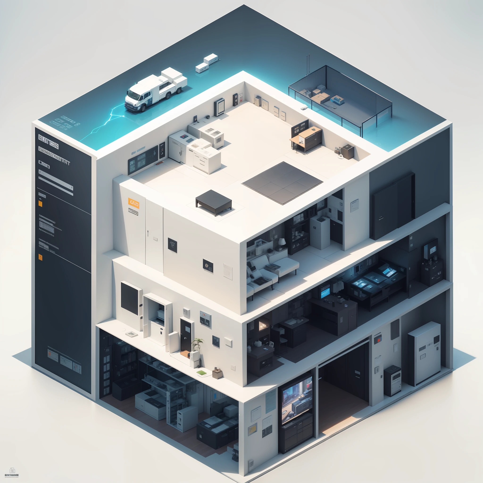 Digital prisons, Digital command center, DW, Video intercom, IoT devices, Electronic fence, Smart Prison, Chart data, Electronic Equipment, E-commerce, Pay online, Intelligent warehouse, blind box toy style, high detail, ray tracing, stereogram, three sided view, Op art, 8k, high details, high quality, 8k, masterpiece, ccurate, best quality --auto --s2