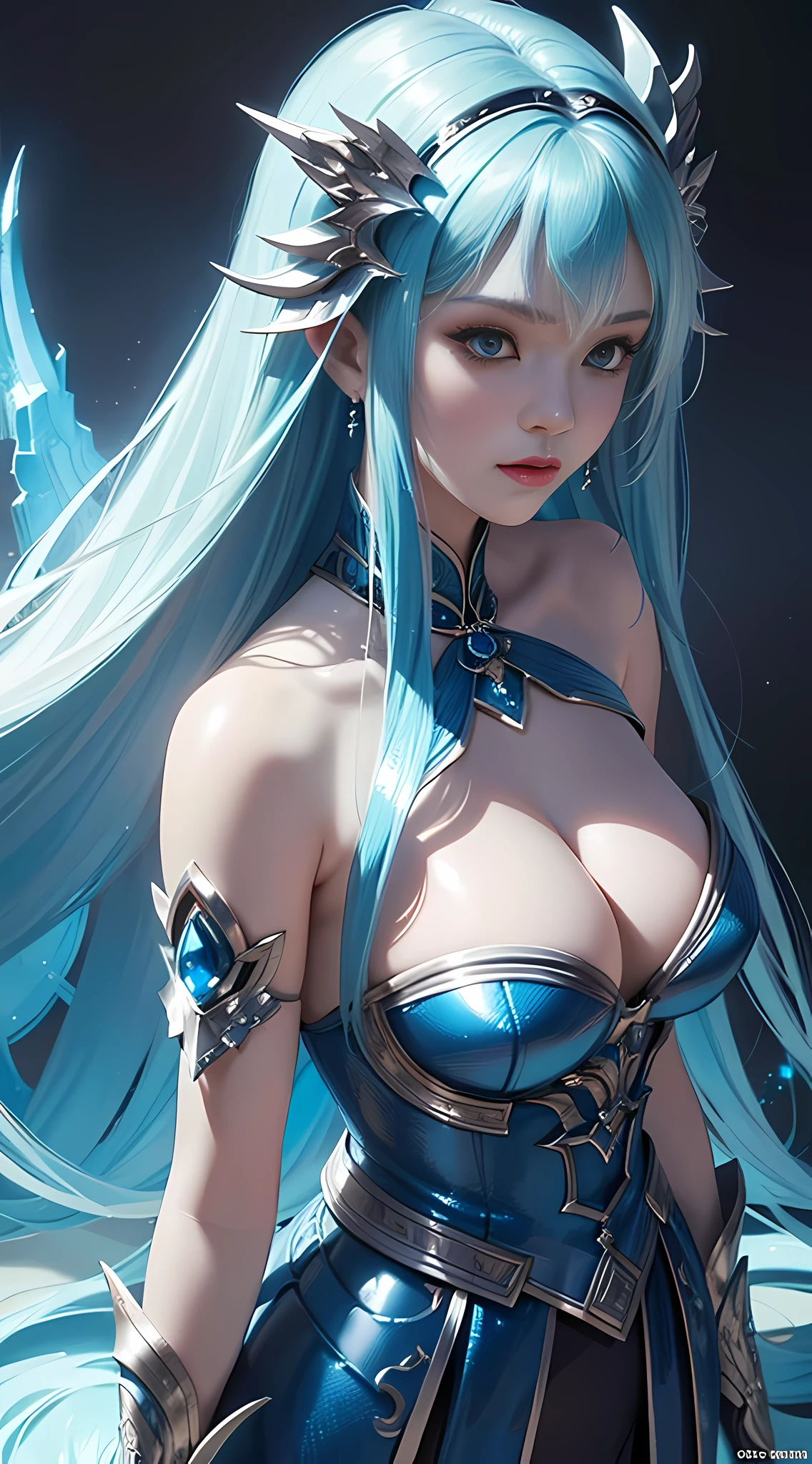 a close up of a woman in a silver and blue dress, chengwei pan on artstation, by Yang J, detailed fantasy art, stunning character art, fanart best artstation, epic exquisite character art, beautiful armor, extremely detailed artgerm, detailed digital anime art, artgerm on artstation pixiv, armor girl