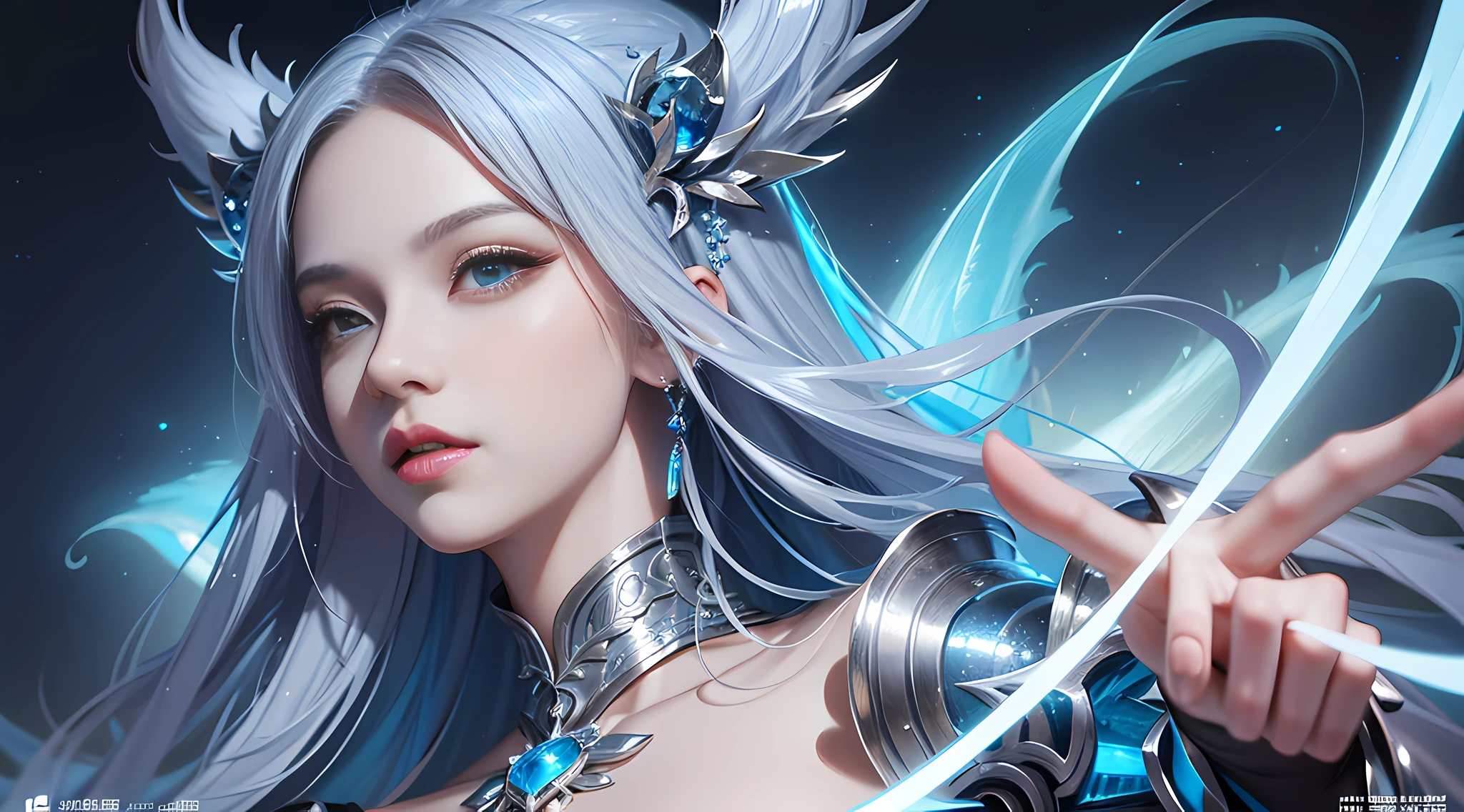a close up of a woman in a silver and blue dress, chengwei pan on artstation, by Yang J, detailed fantasy art, stunning character art, fanart best artstation, epic exquisite character art, beautiful armor, extremely detailed artgerm, detailed digital anime art, artgerm on artstation pixiv, armor girl