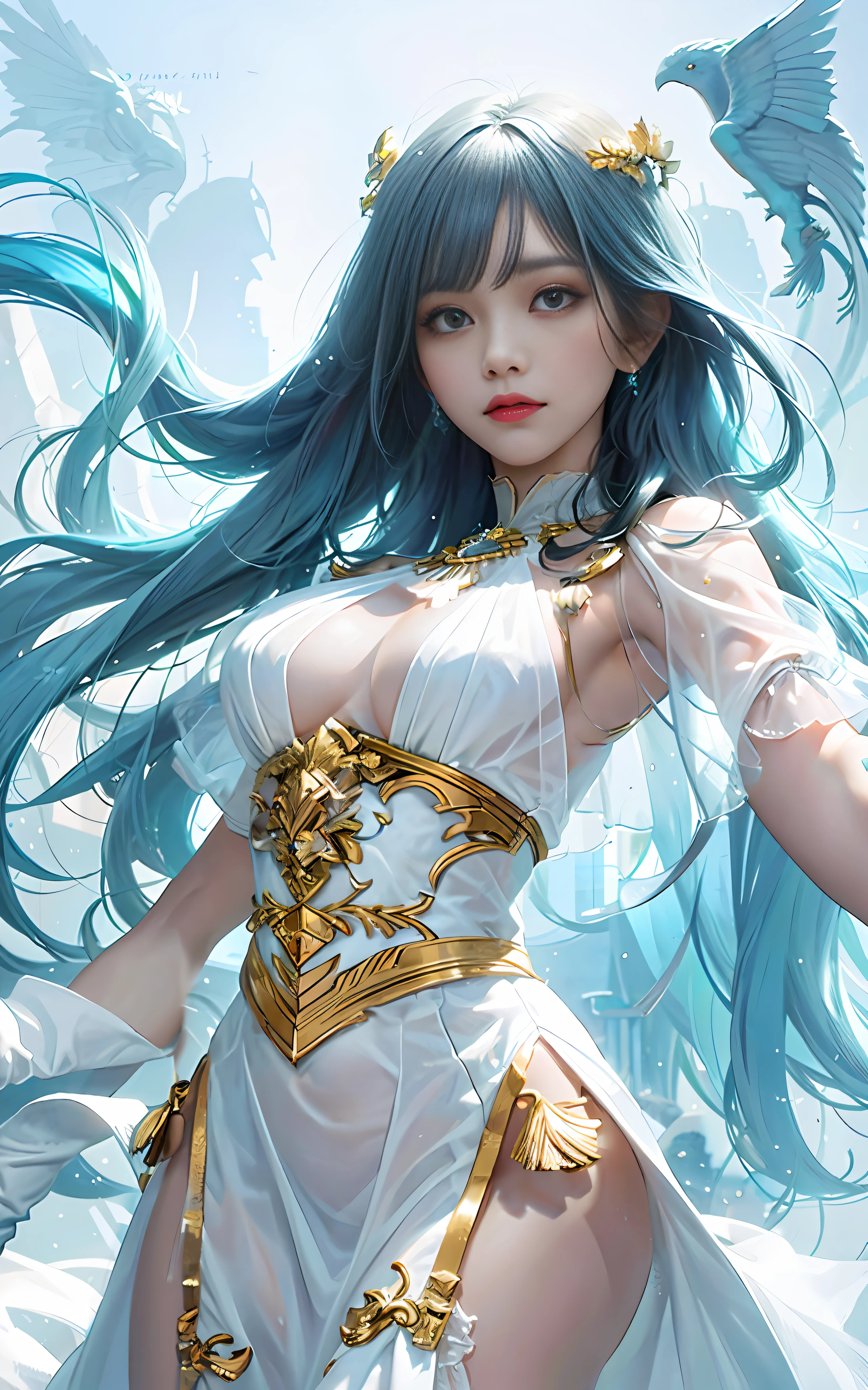 Gorgeous white transparent tulle, sheer clothing, transparent, gold decoration, body looming