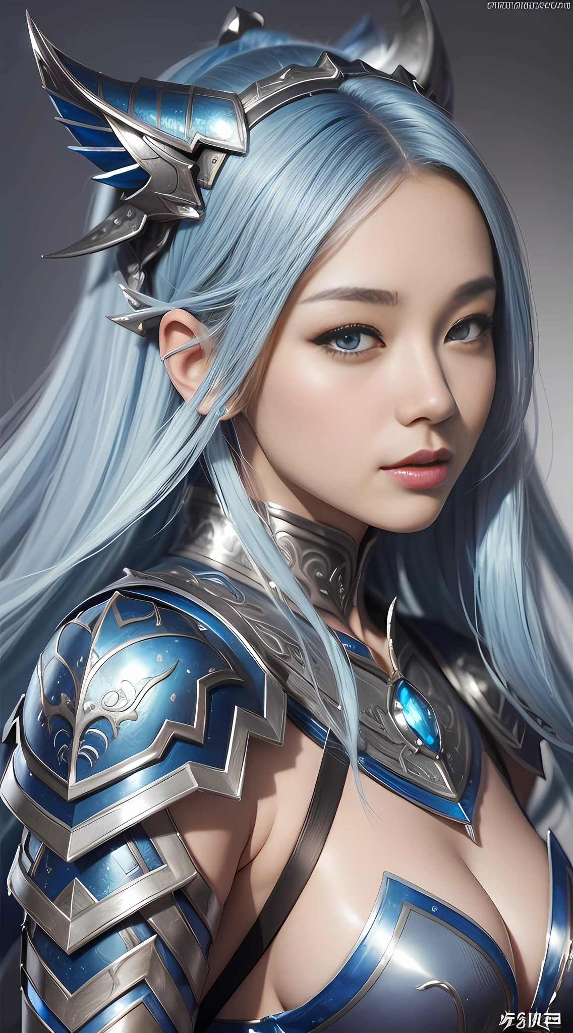 a close up of a woman in a silver and blue dress, chengwei pan on artstation, by Yang J, detailed fantasy art, stunning character art, fanart best artstation, epic exquisite character art, beautiful armor, extremely detailed artgerm, detailed digital anime art, artgerm on artstation pixiv, armor girl