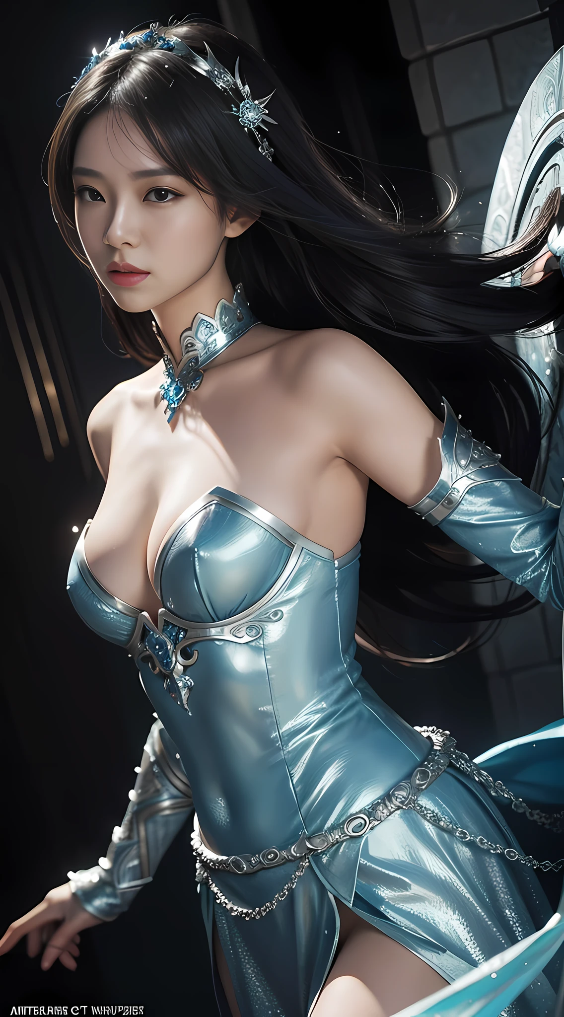 a close up of a woman in a silver and blue dress, chengwei pan on artstation, by Yang J, detailed fantasy art, stunning character art, fanart best artstation, epic exquisite character art, beautiful armor, extremely detailed artgerm, detailed digital anime art, artgerm on artstation pixiv, armor girl