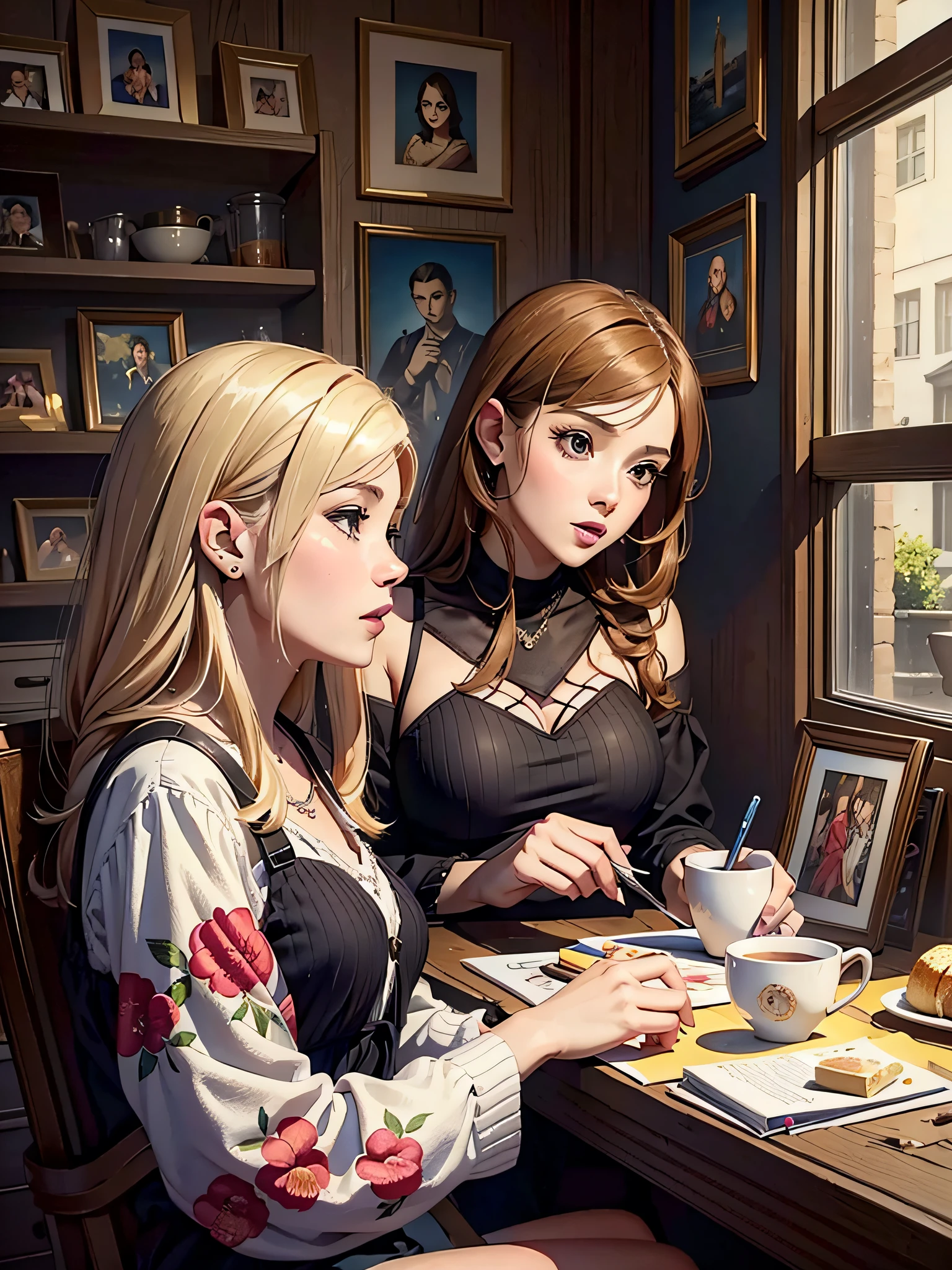 A few people, gathering, gossiping, snickering, pinterest, art station, lou ll art