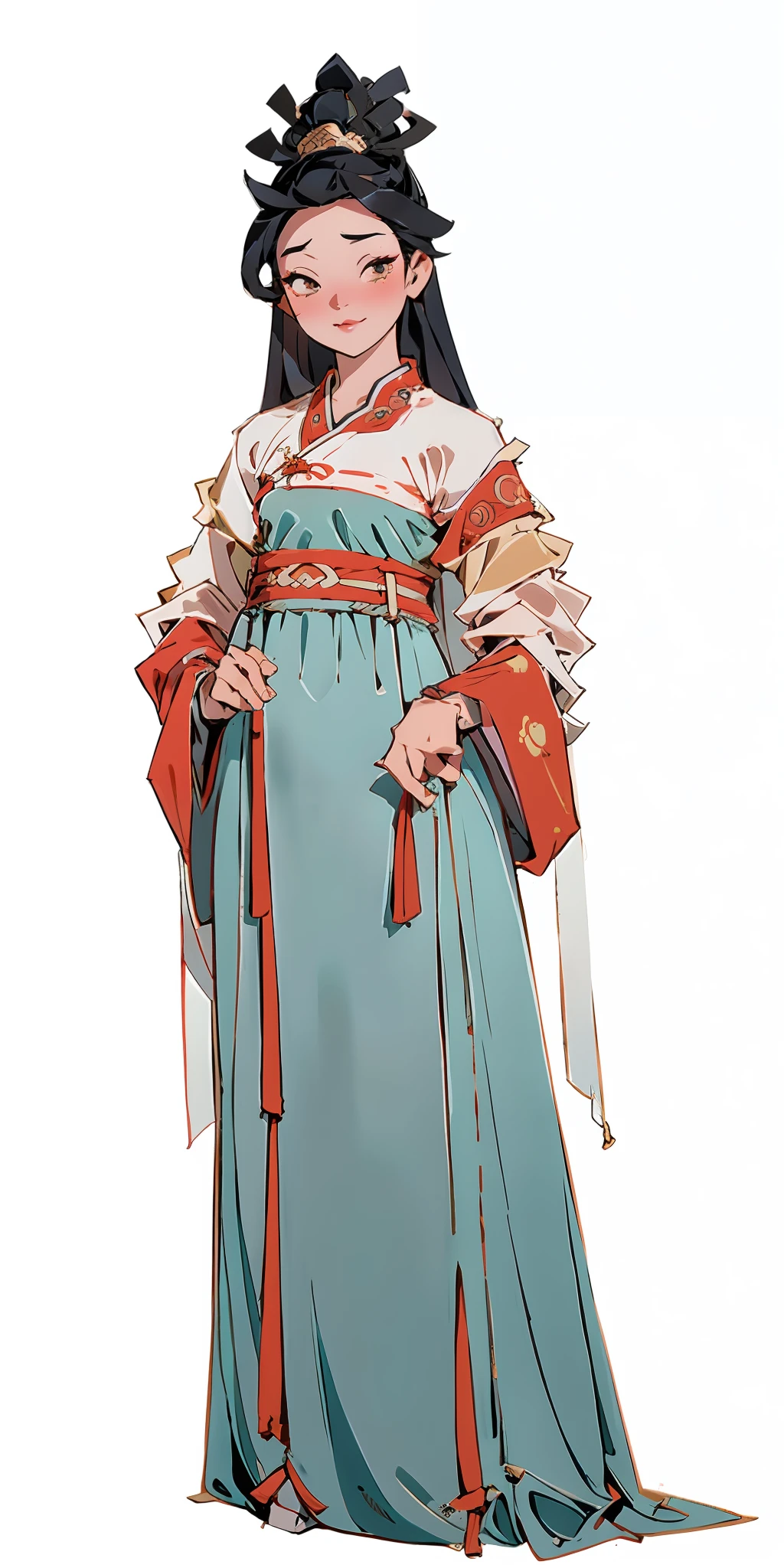 An ancient Chinese woman, gentle eyes, full body, clear facial features, amazing facial features, gorgeous long skirt, intricate design, boots, game model, stunning lighting, C4D, OC rendering, cinematic edge light, delicate light, masterpiece, super detail, epic composition, super HD, high quality, highest quality, 32k