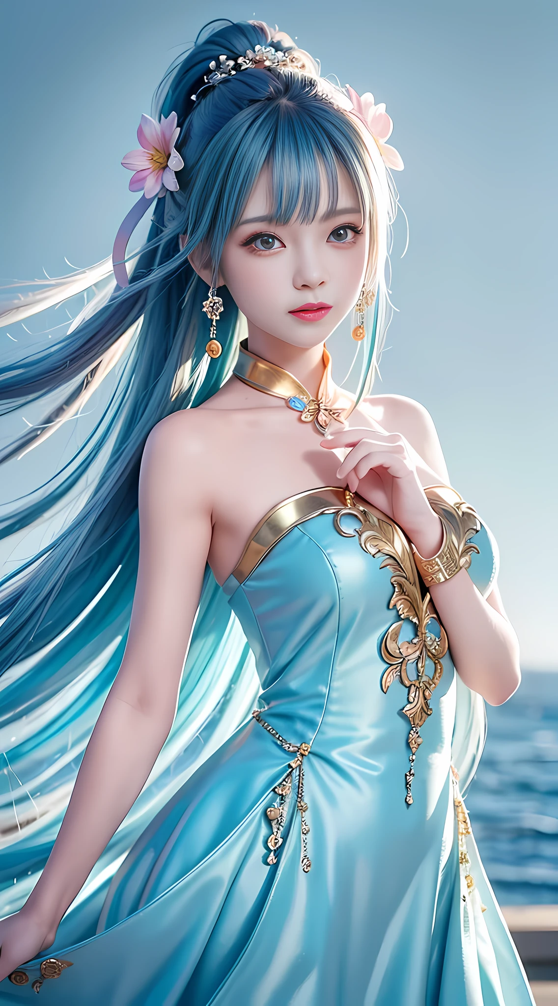 (masterpiece), (best quality), (ultra detailed),(disheveled hair),(illustration), (1girl), (Fashionable clothing), standing, Fashion model, looking at viewer, (interview), (simple background),beautiful detailed eyes, delicate beautiful face, Floating,(high saturation),(colorful splashes),colorful bubble,(shining), focus on face, ponytail, kamisato ayaka, light blue hair, bangs, hair ring, floating flowers, floating hairs, (shining), best lighting, best shadow,