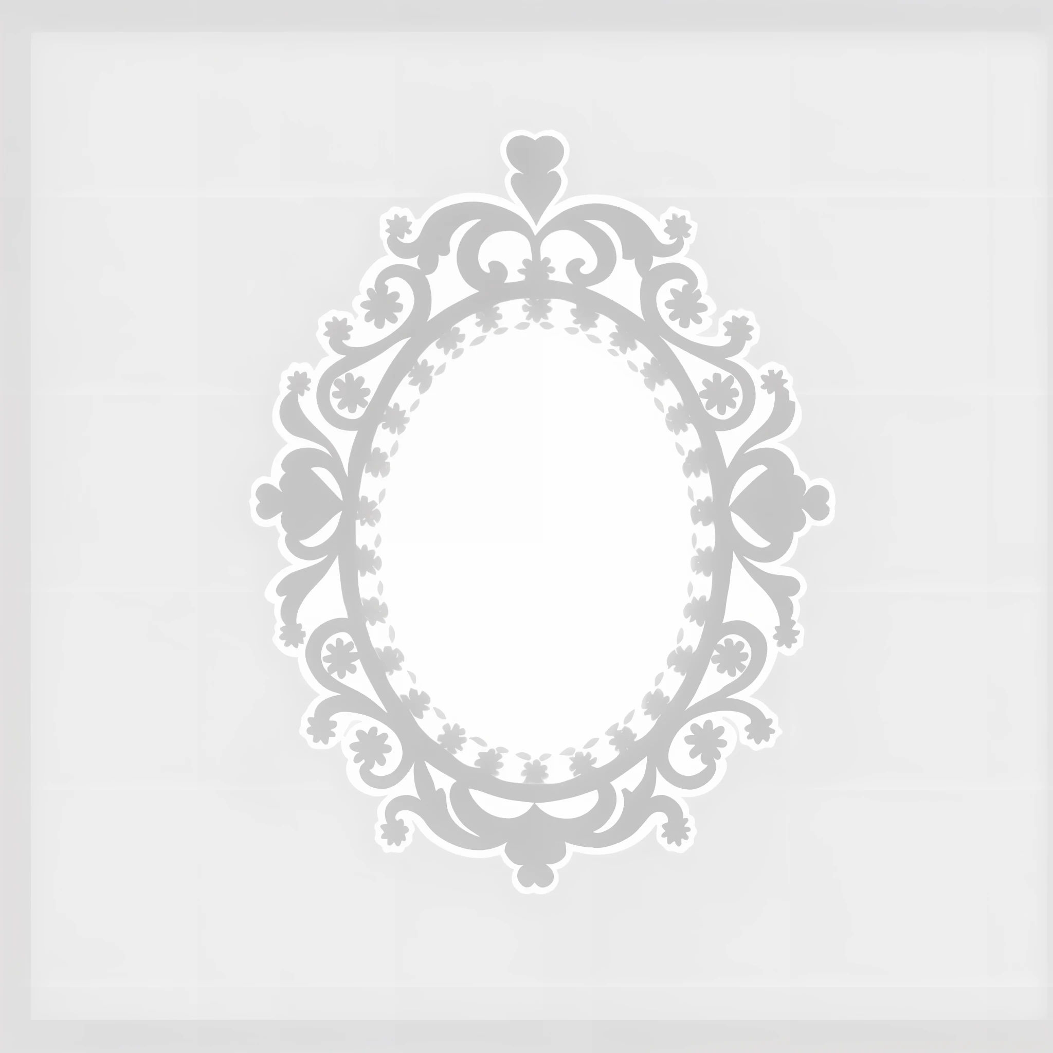 a close up of a white frame with a heart in it, filigree frame, ornate border frame, white elegant baroque design, ornate frame, mirror background, white border frame, decorative frame, white frame border, baroque frame border, white border and background, mirror texture, ornate border, rococo ornament, sad motif, ornate portrait, white border, ornate decoration --auto --s2