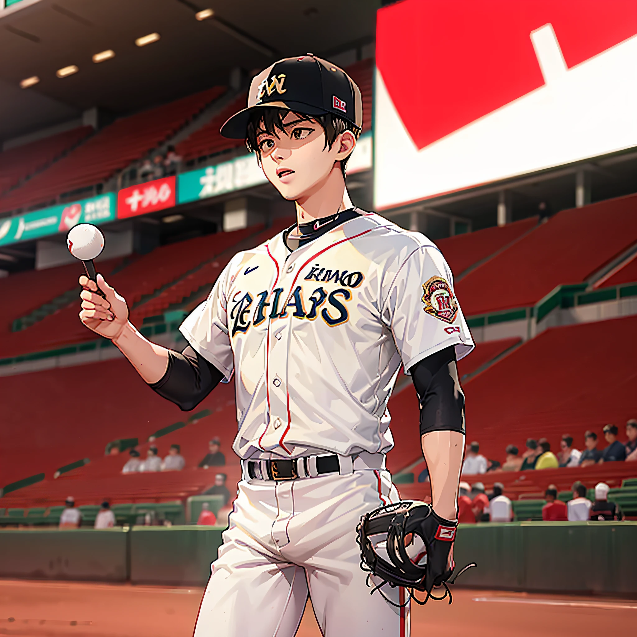 Shohei Ohtani gives a speech on the mound The stadium is packed Image --auto --s2