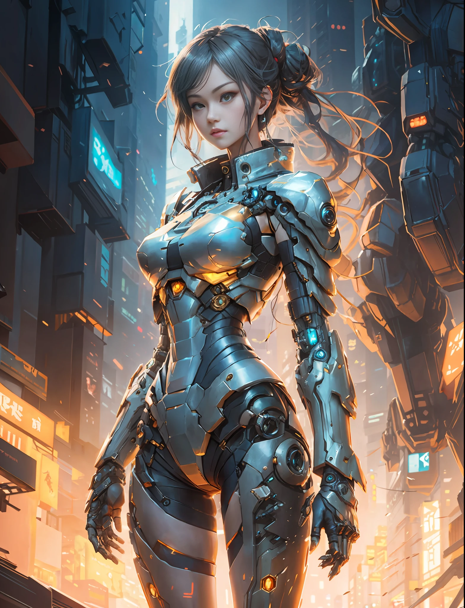 Boutique,best quality,Gold jewelry,(slip out feet),Fairy skin,(Fidelity :1.2),Standing,Super Detailed,realistic,High quality,Movie Light,Ray tracking,Ultra HD,Upper body
Girl in shorts and jacket standing next to giant robot, Guweiz style artwork, CyberPunk mech, Trends on CGSTATION, Guweiz, Russell Dongjun Lu, digital cyberpunk anime art, Ross Tran 8 K, Guweiz on ArtStation Pixiv, Girl in mecha network armor