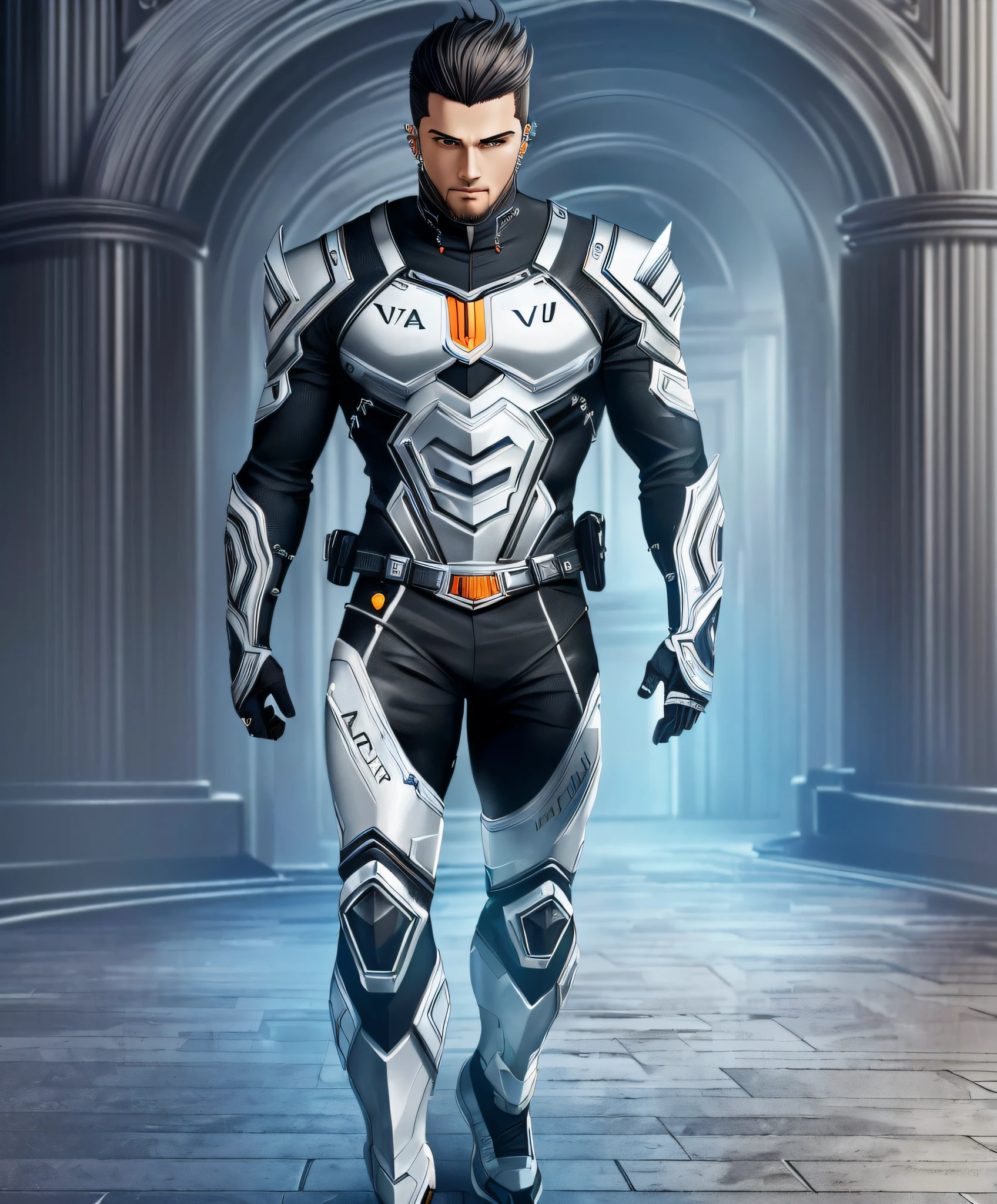 "((ultra-detailed realism, uvogin, 8k wallpaper, masterpiece)), better quality, (full body, front view, male figure), piercing look"."